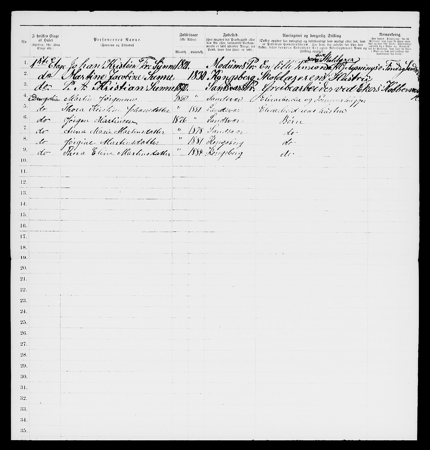 SAKO, 1885 census for 0604 Kongsberg, 1885, p. 1376