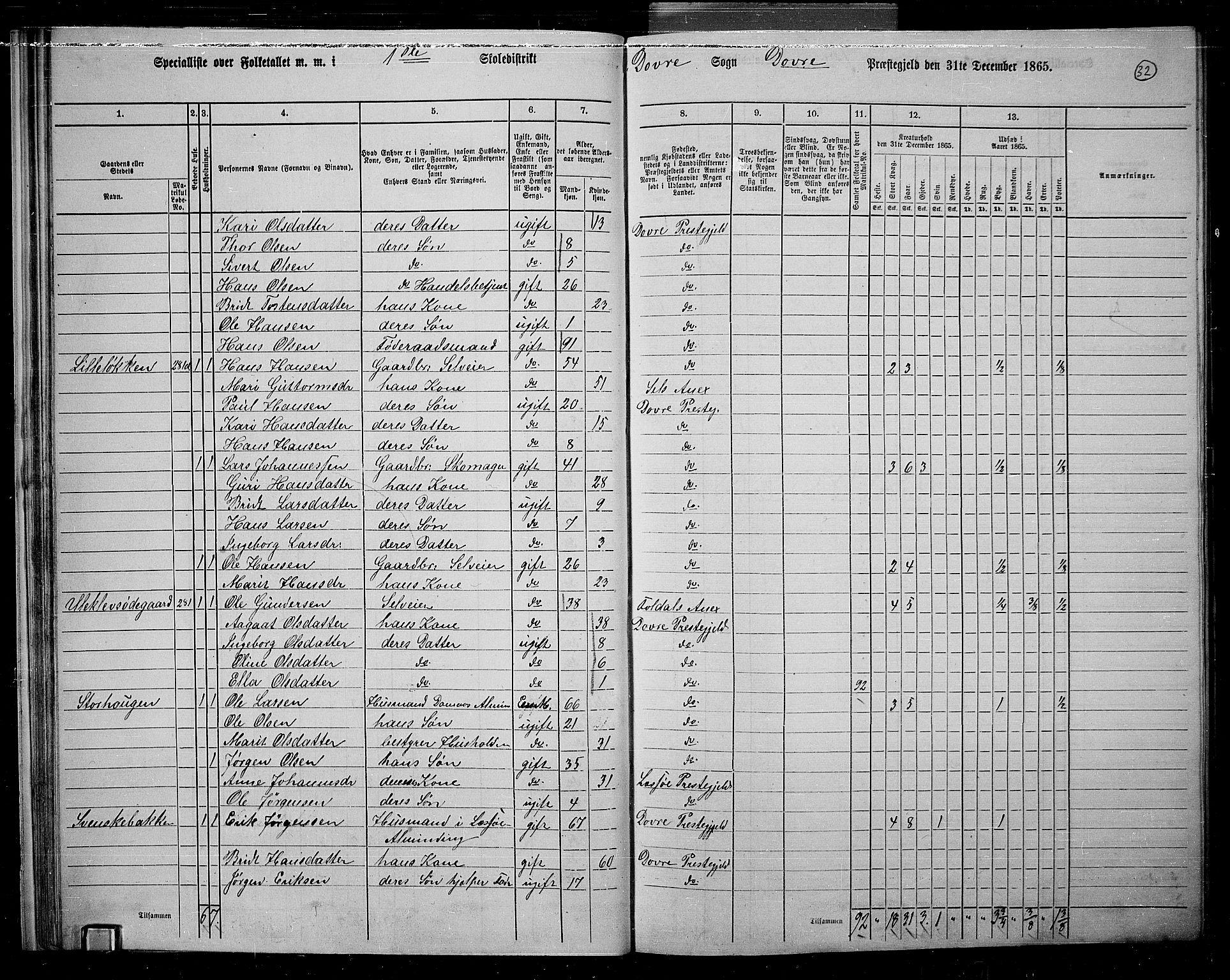 RA, 1865 census for Dovre, 1865, p. 33