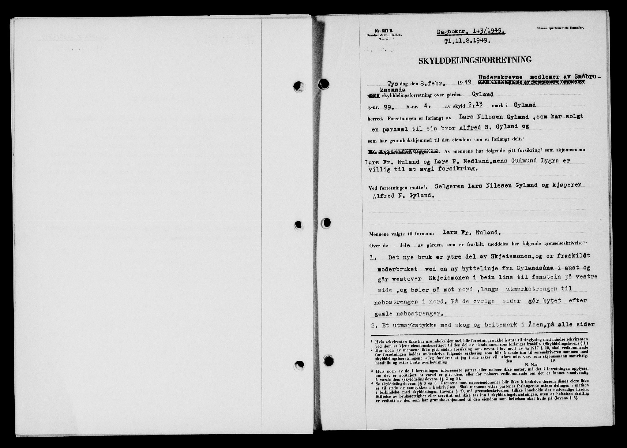 Flekkefjord sorenskriveri, SAK/1221-0001/G/Gb/Gba/L0064: Mortgage book no. A-12, 1948-1949, Diary no: : 143/1949