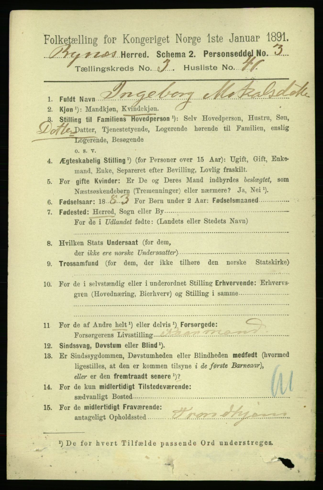 RA, 1891 census for 1655 Byneset, 1891, p. 1506