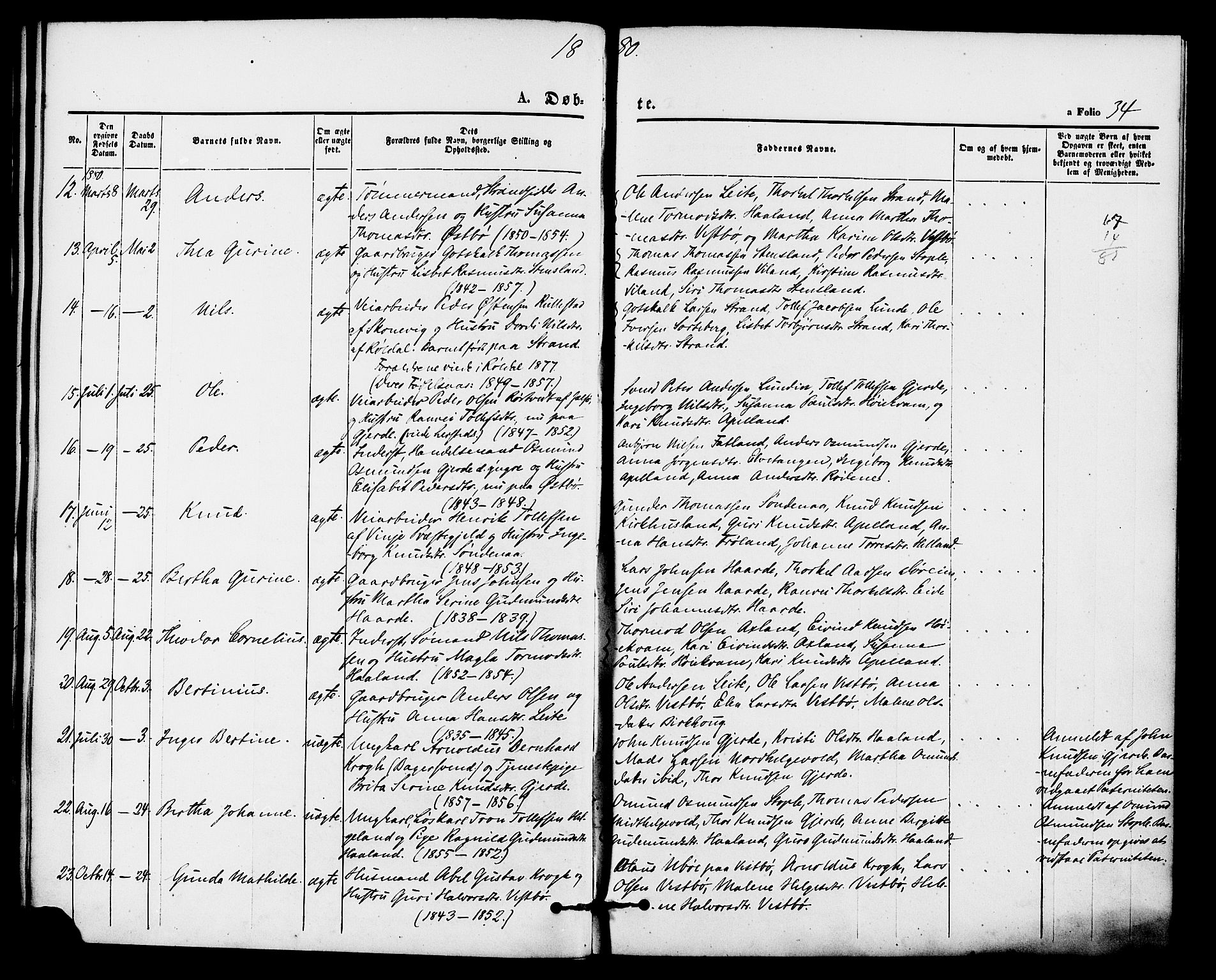 Vikedal sokneprestkontor, AV/SAST-A-101840/01/IV: Parish register (official) no. A 8, 1868-1885, p. 34