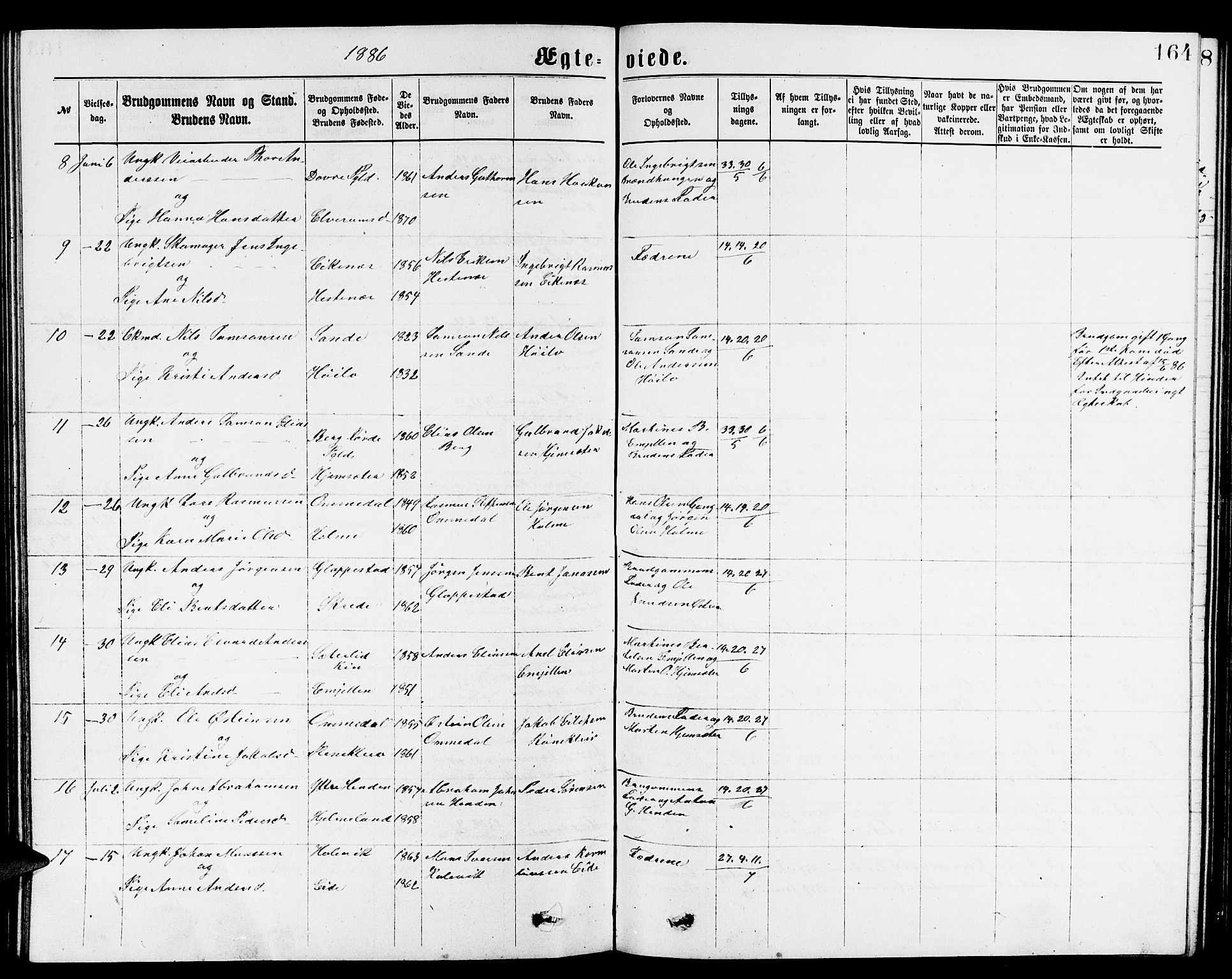 Gloppen sokneprestembete, SAB/A-80101/H/Hab/Habb/L0001: Parish register (copy) no. B 1, 1872-1888, p. 164