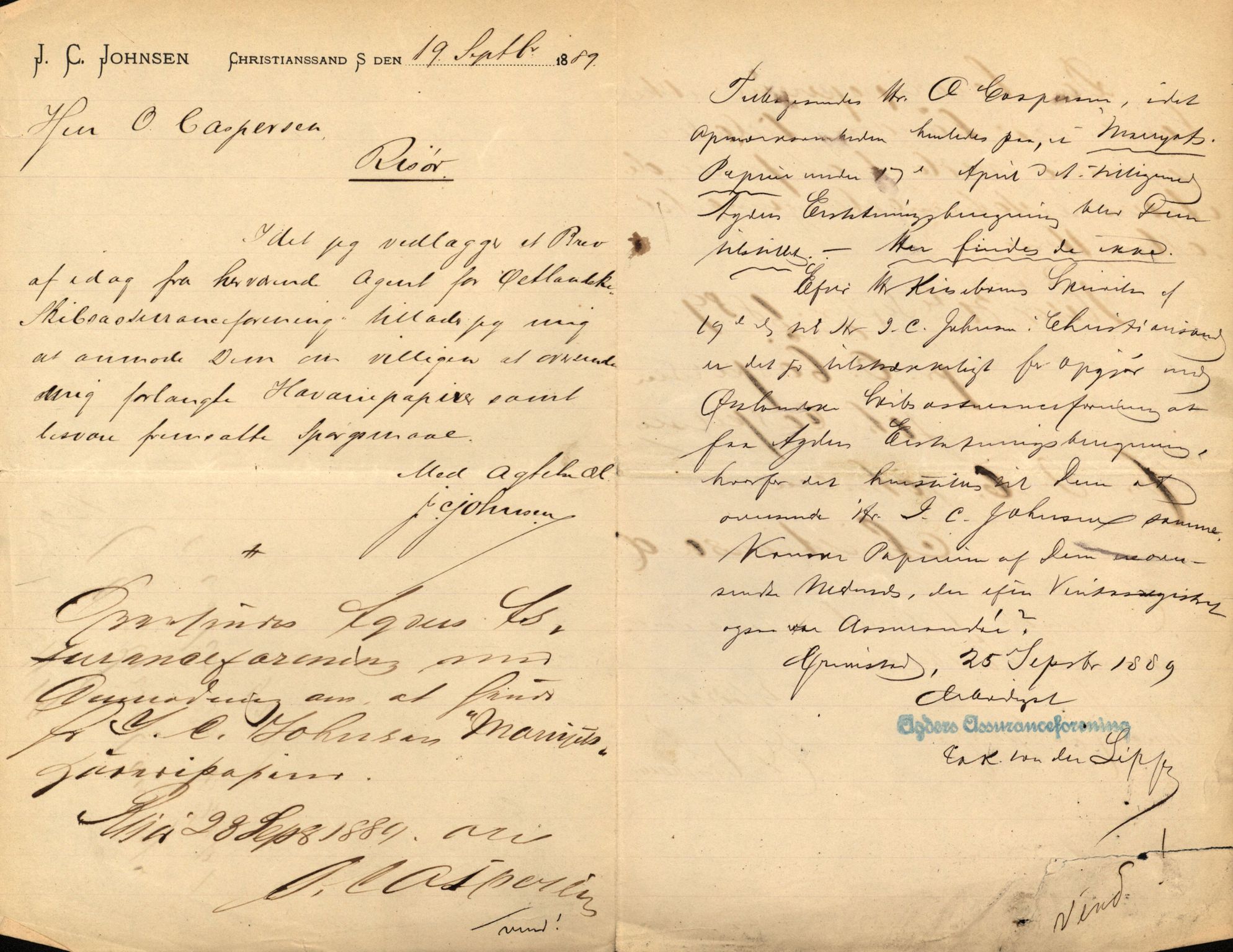 Pa 63 - Østlandske skibsassuranceforening, VEMU/A-1079/G/Ga/L0024/0003: Havaridokumenter / Marrycat, Oscar, Marie, Hurtig, Svalen, Anna, 1889, p. 2