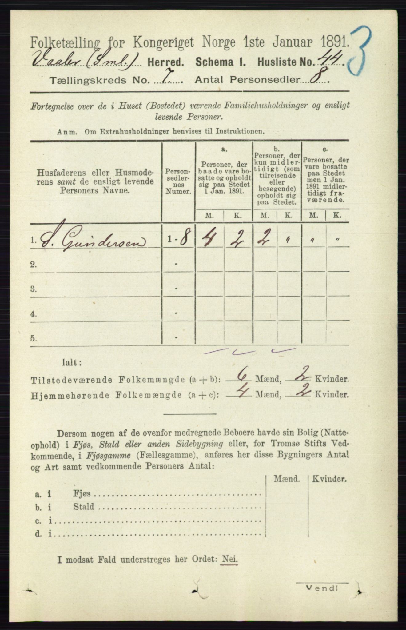 RA, 1891 census for 0137 Våler, 1891, p. 2842