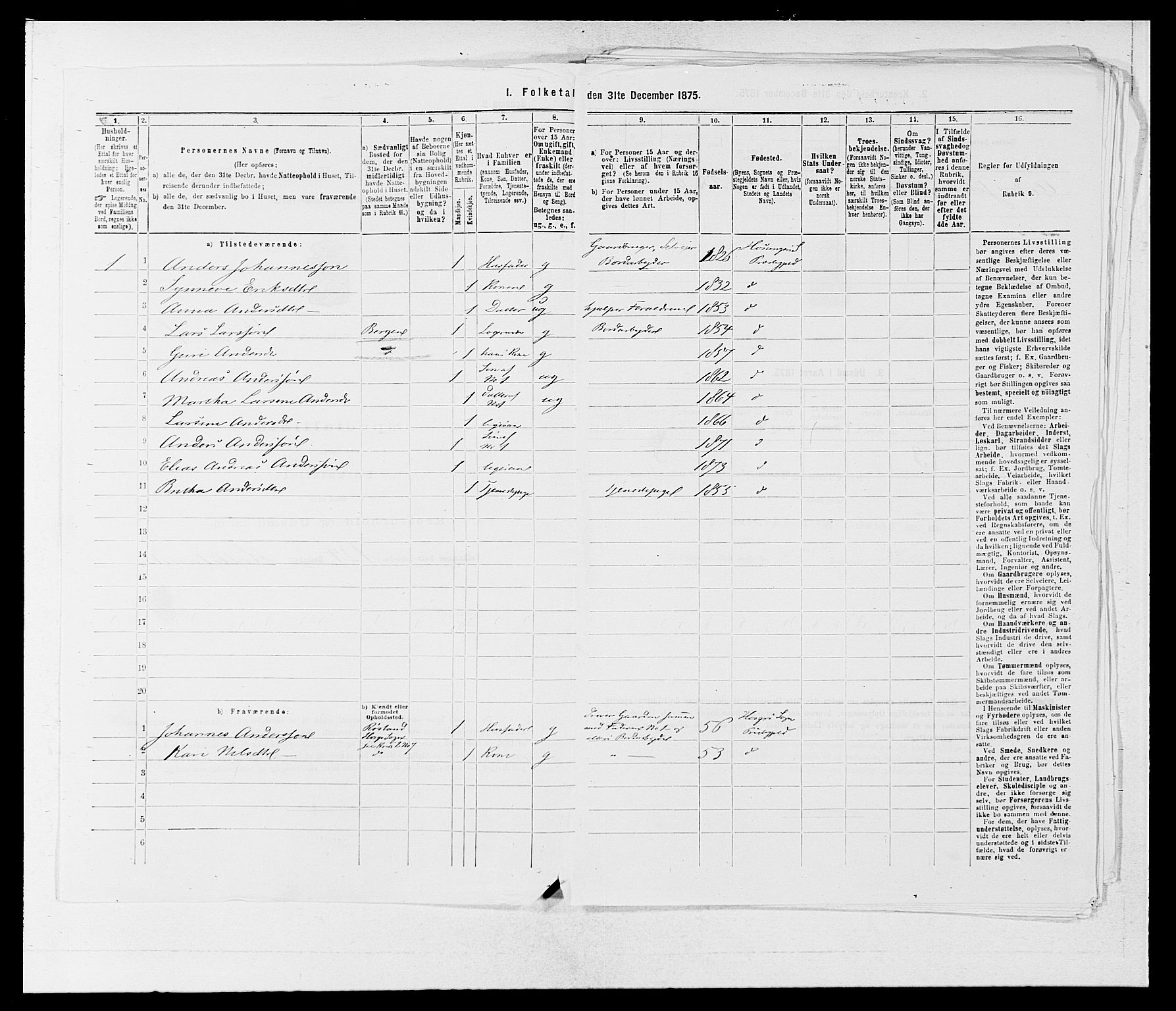 SAB, 1875 census for 1253P Hosanger, 1875, p. 360