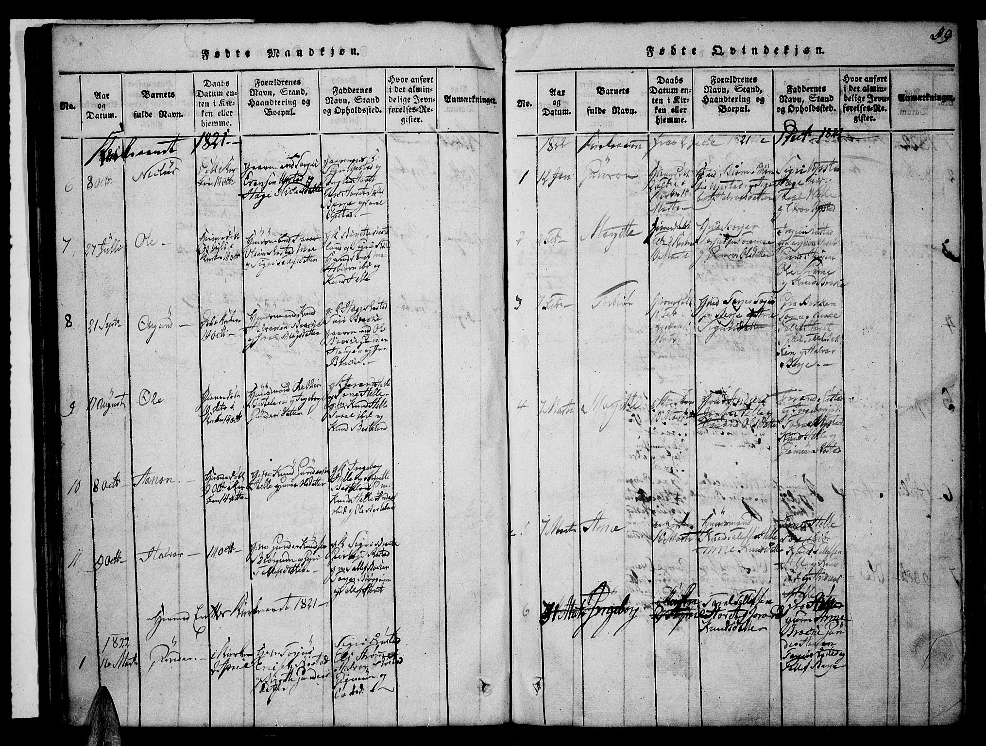 Valle sokneprestkontor, SAK/1111-0044/F/Fb/Fbc/L0001: Parish register (copy) no. B 1 /2, 1816-1829, p. 59