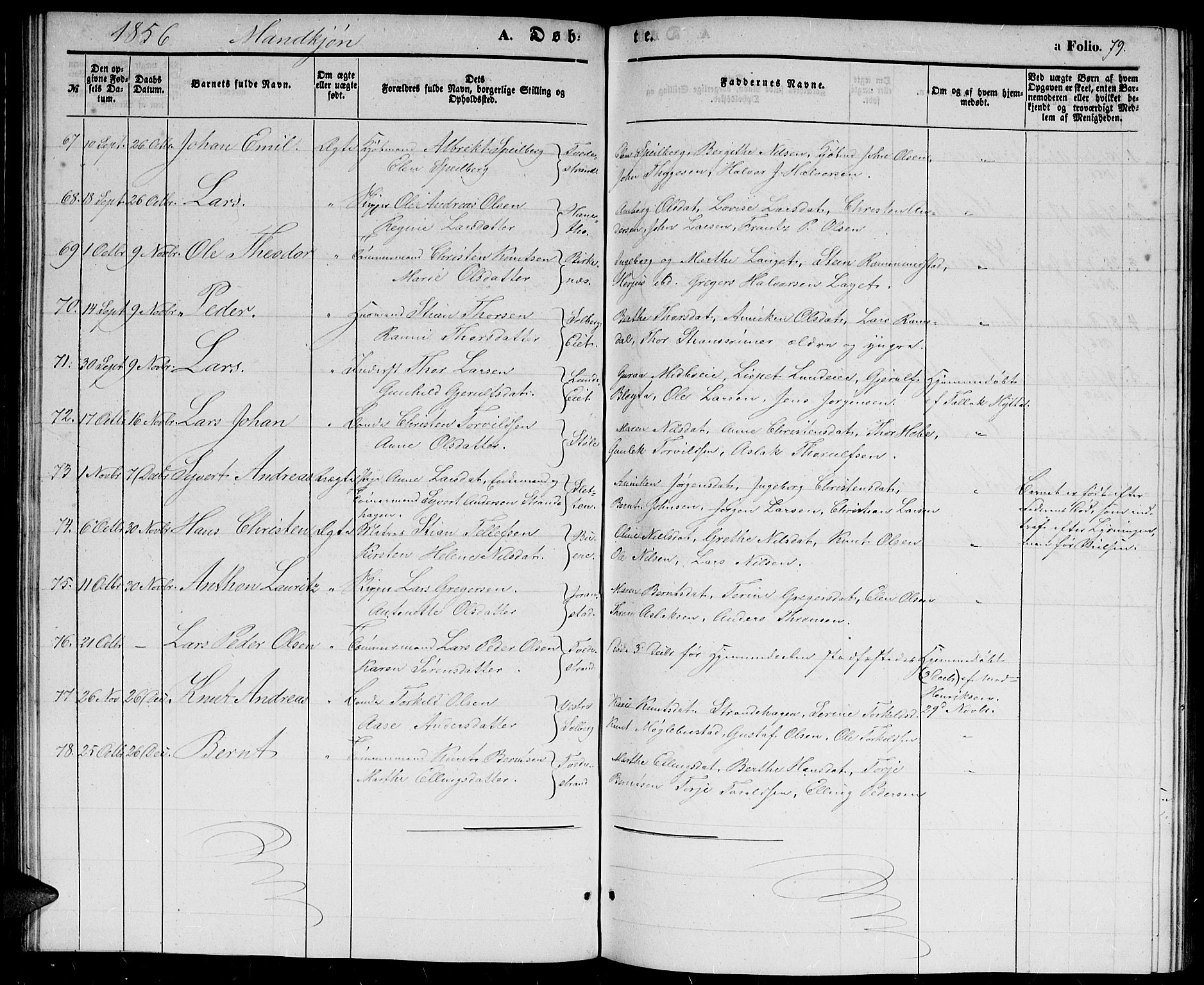 Holt sokneprestkontor, AV/SAK-1111-0021/F/Fb/L0007: Parish register (copy) no. B 7, 1849-1858, p. 79