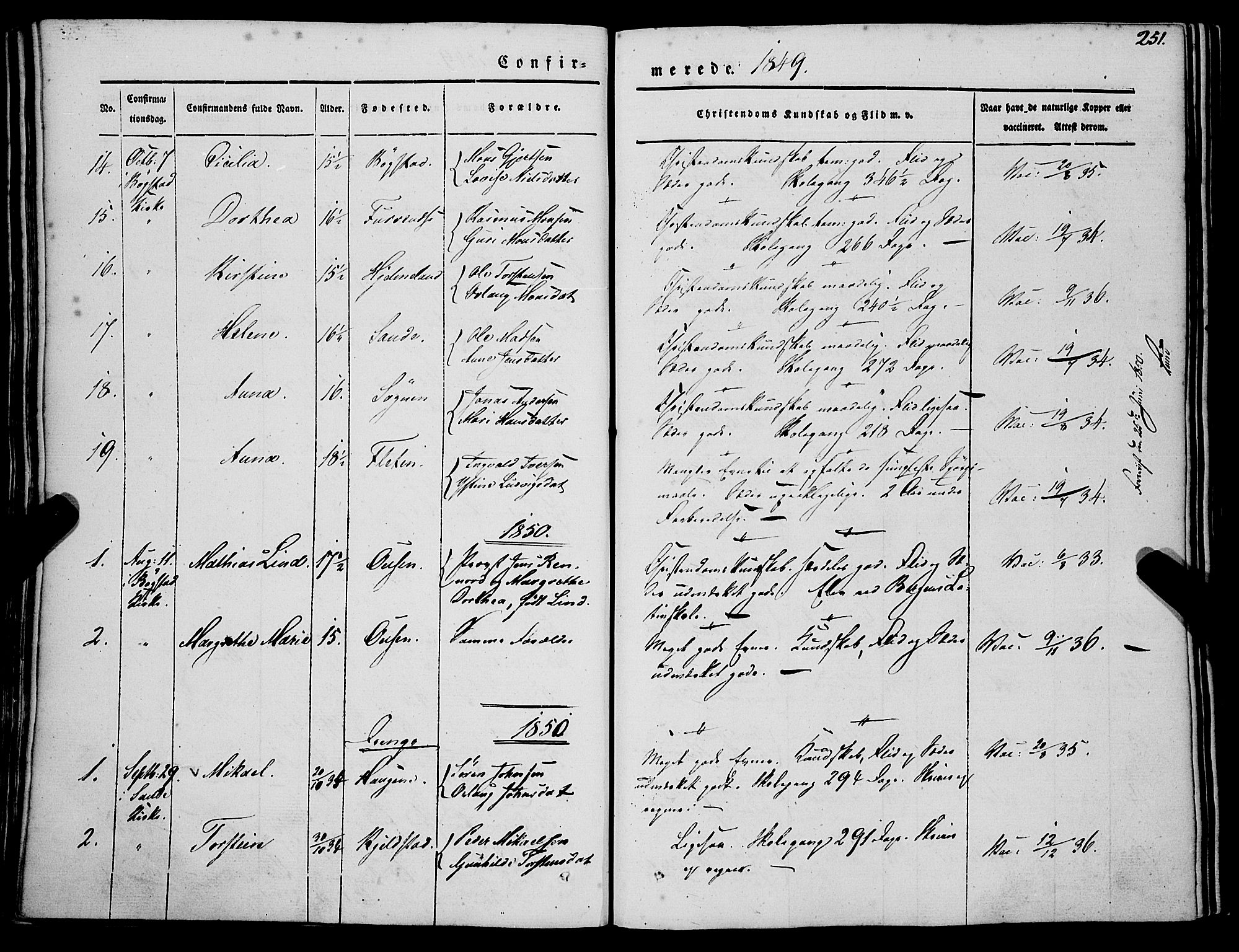 Gaular sokneprestembete, SAB/A-80001/H/Haa: Parish register (official) no. A 4I, 1840-1859, p. 251