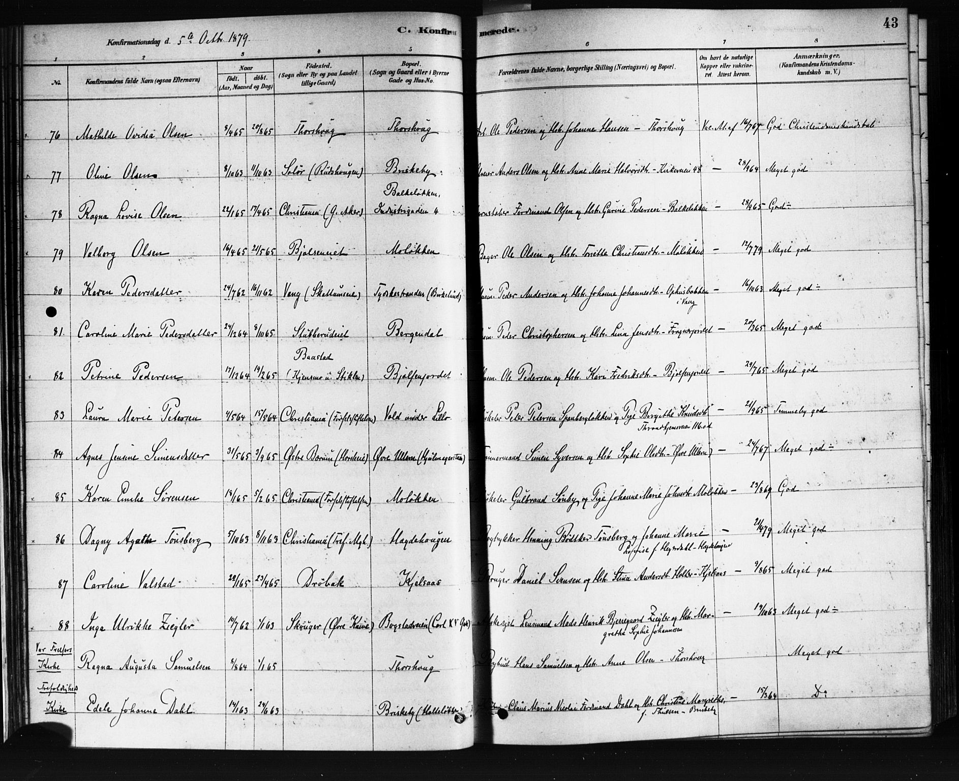 Vestre Aker prestekontor Kirkebøker, AV/SAO-A-10025/F/Fa/L0008: Parish register (official) no. 8, 1878-1903, p. 43
