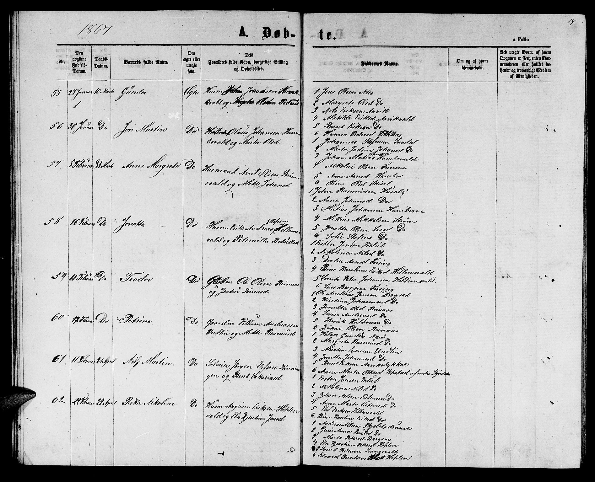 Ministerialprotokoller, klokkerbøker og fødselsregistre - Nord-Trøndelag, SAT/A-1458/714/L0133: Parish register (copy) no. 714C02, 1865-1877, p. 14