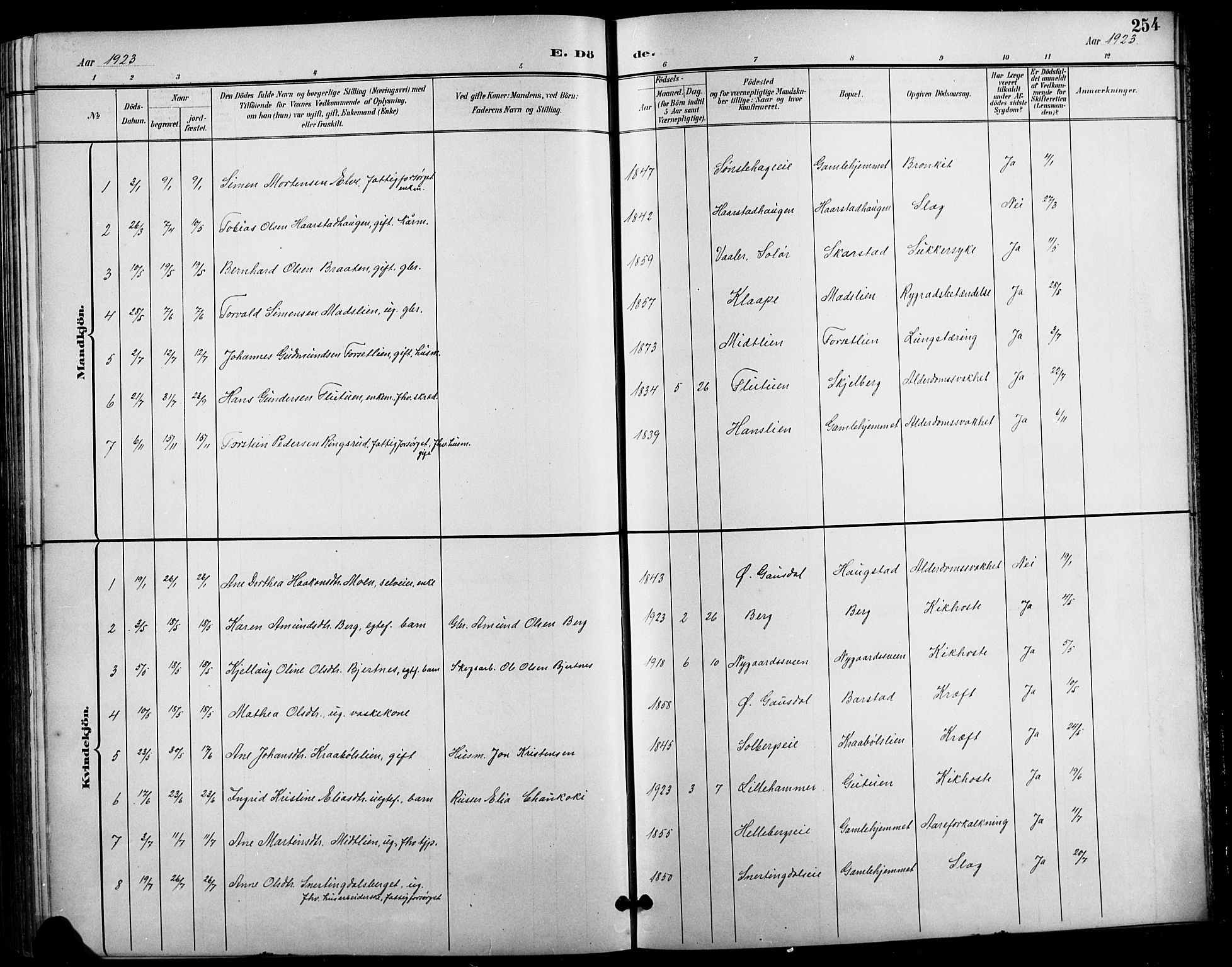 Vestre Gausdal prestekontor, SAH/PREST-094/H/Ha/Hab/L0003: Parish register (copy) no. 3, 1896-1925, p. 254