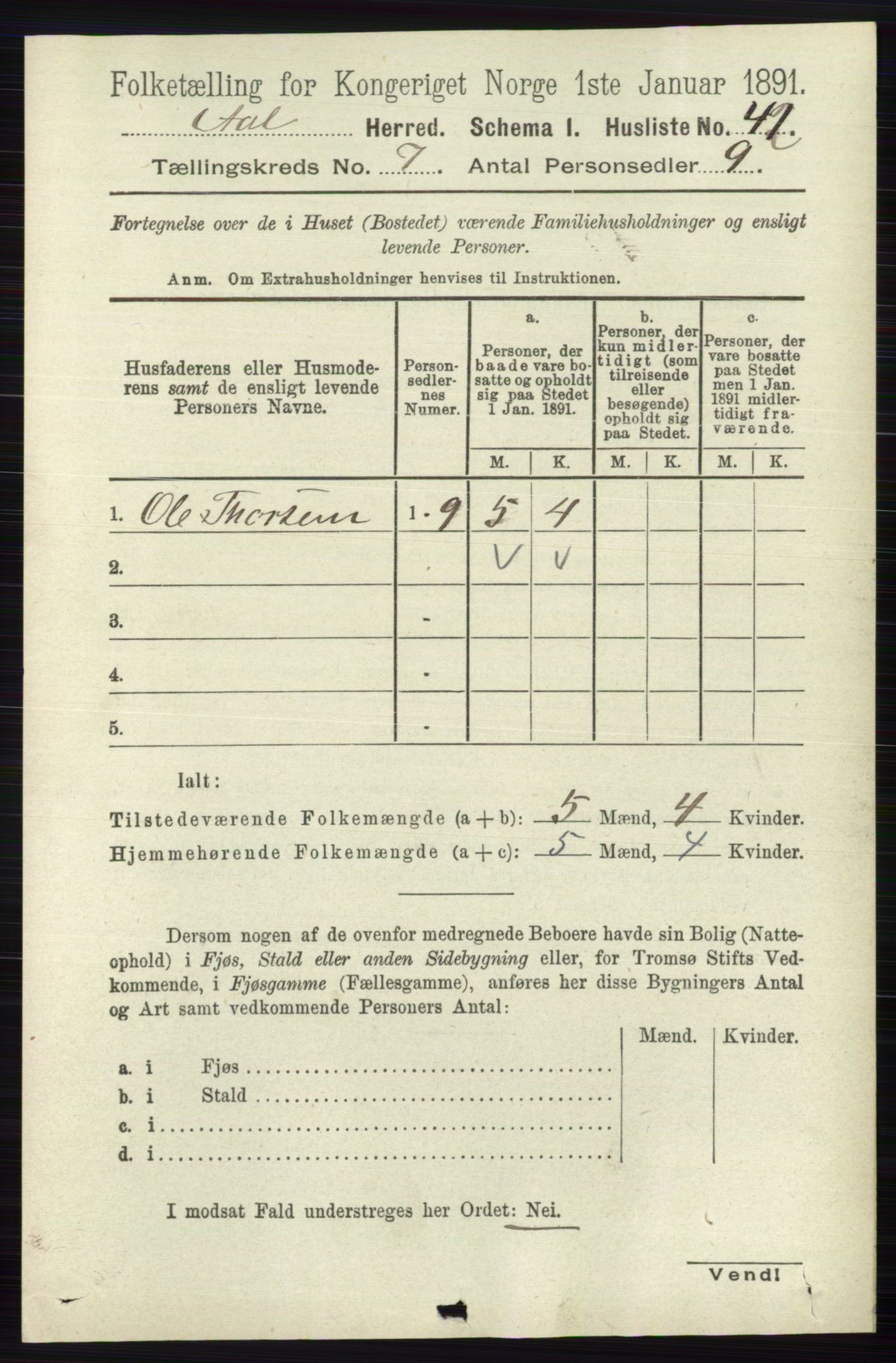 RA, 1891 census for 0619 Ål, 1891, p. 1823