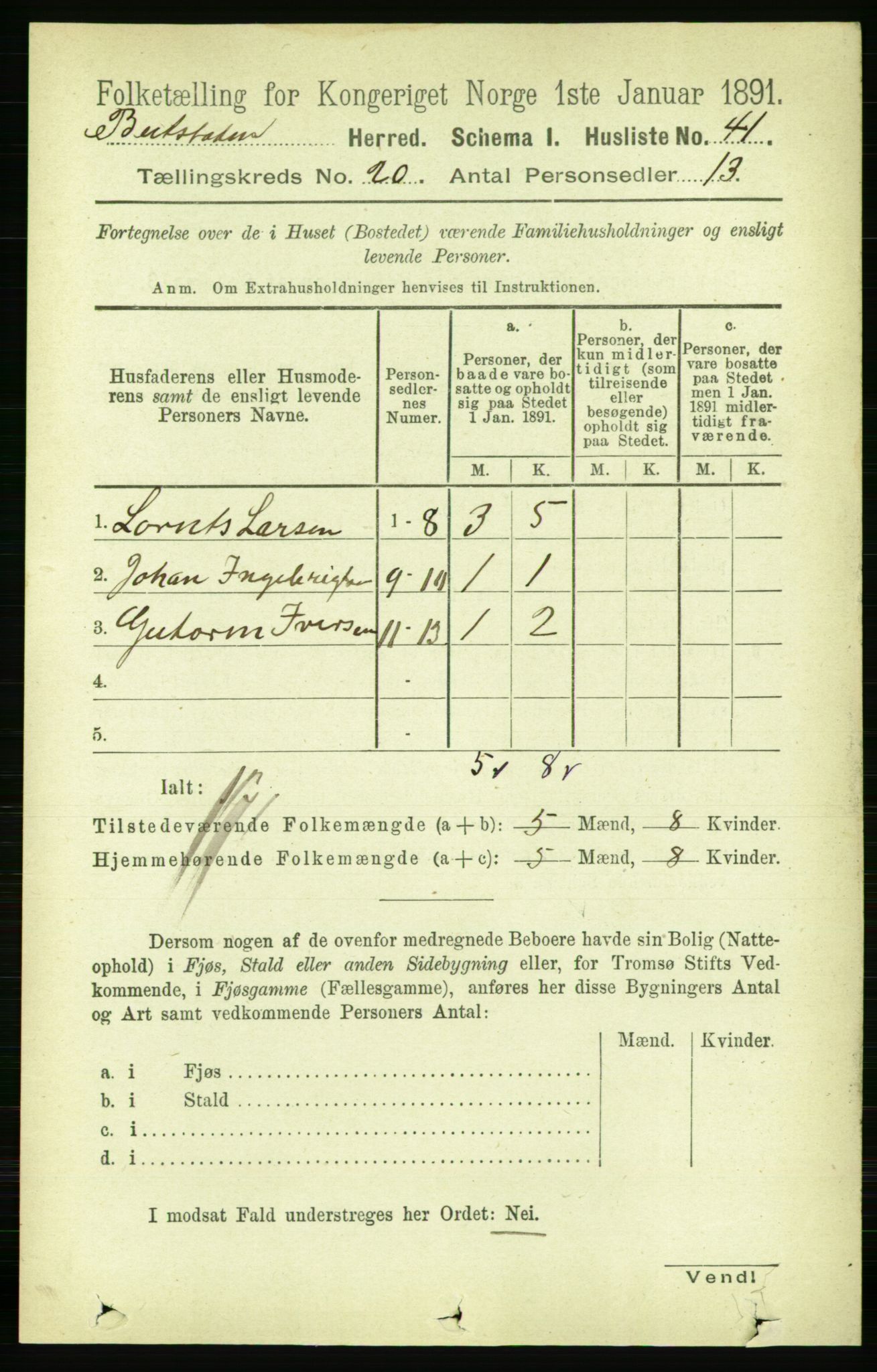 RA, 1891 census for 1727 Beitstad, 1891, p. 5105