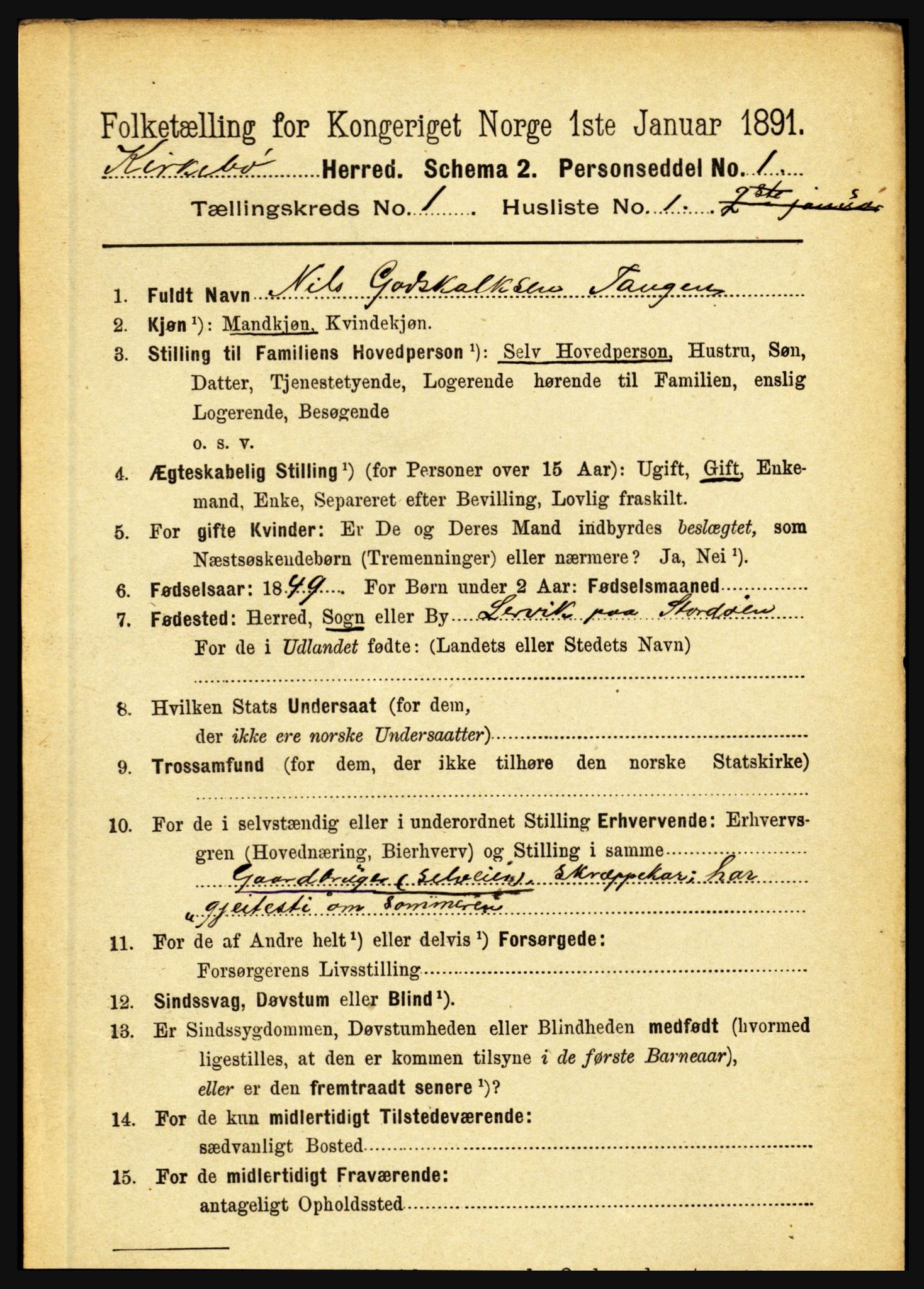 RA, 1891 census for 1416 Kyrkjebø, 1891, p. 55