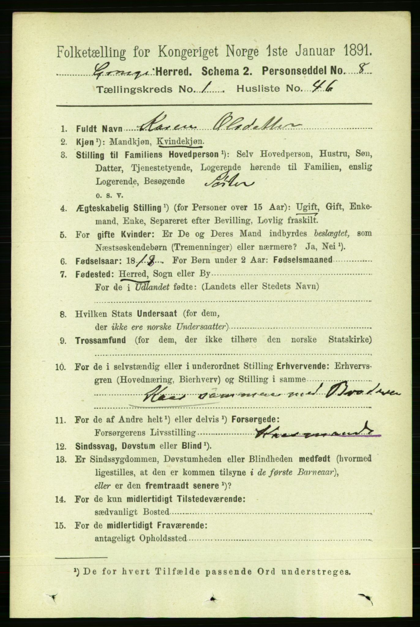 RA, 1891 census for 1742 Grong, 1891, p. 412