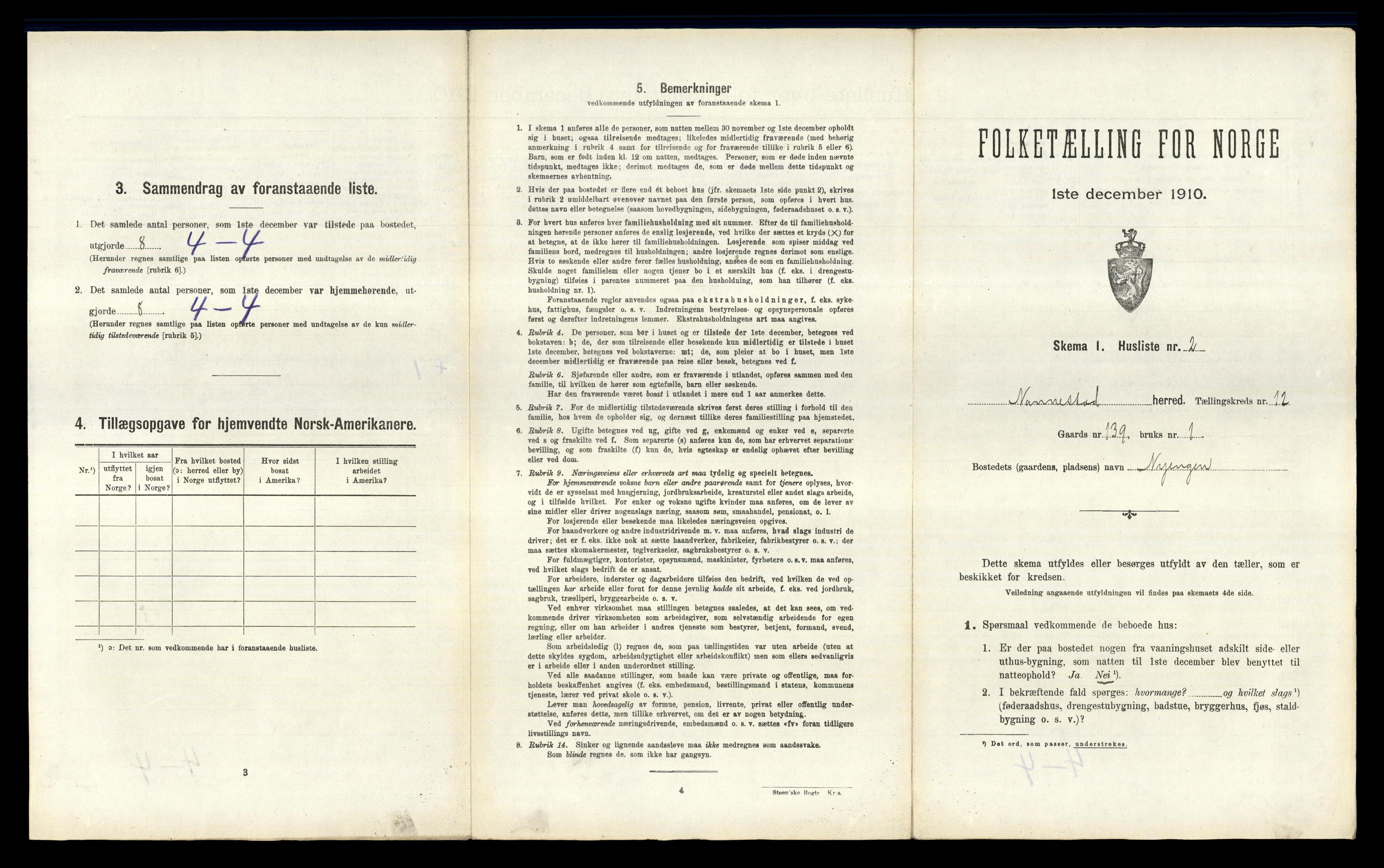 RA, 1910 census for Nannestad, 1910, p. 1551