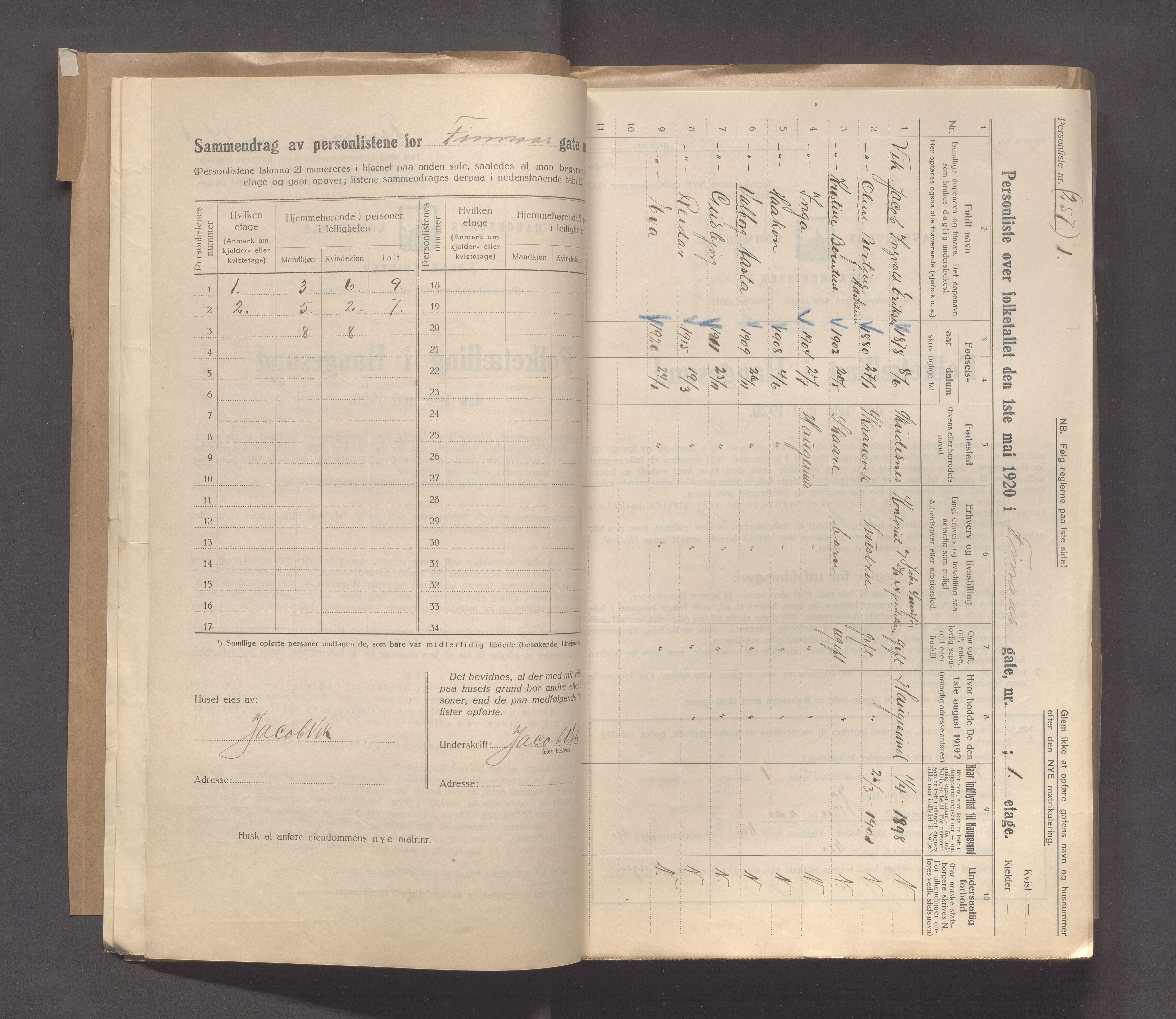 IKAR, Local census 1.5.1920 for Haugesund, 1920, p. 752