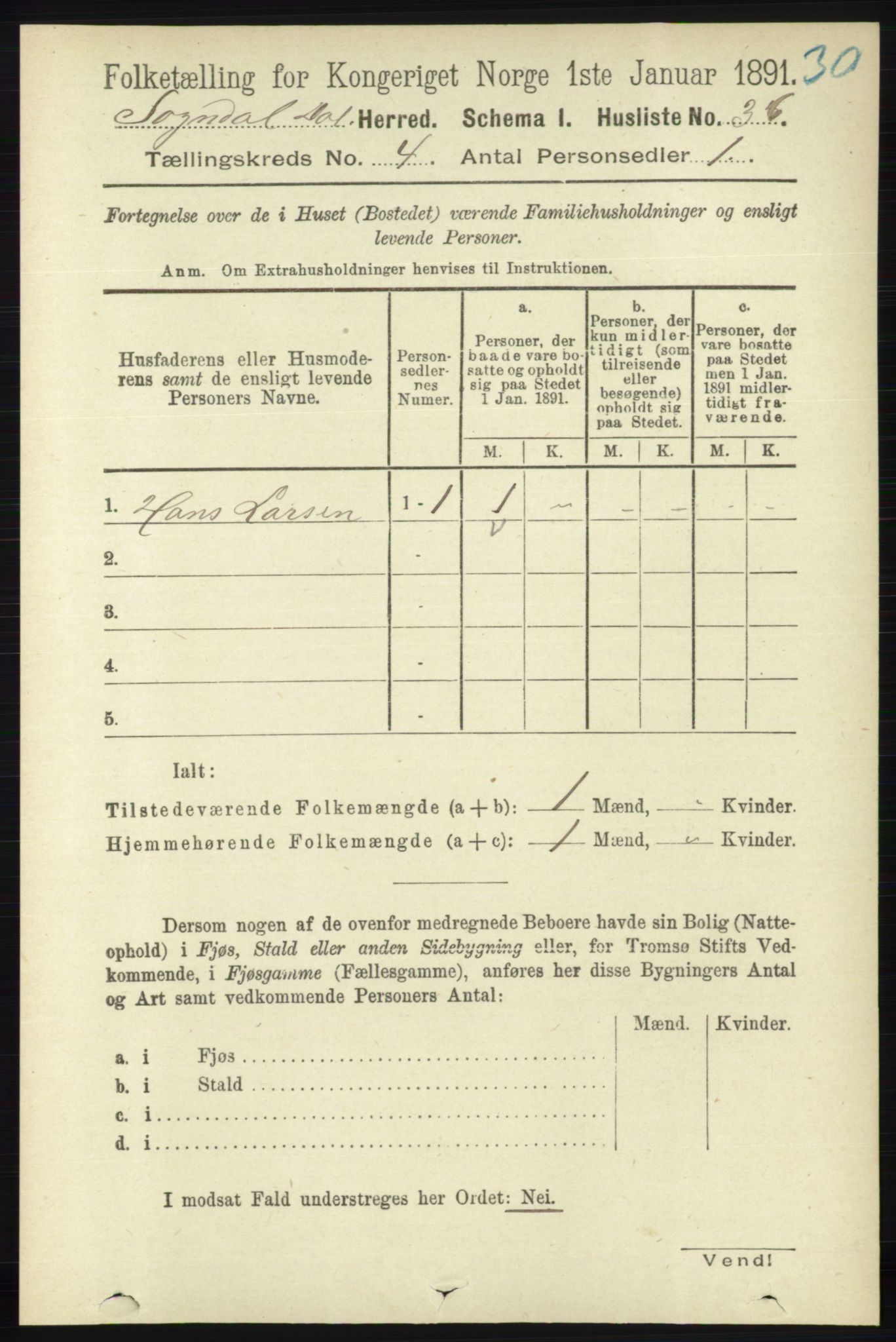 RA, 1891 census for 1111 Sokndal, 1891, p. 987