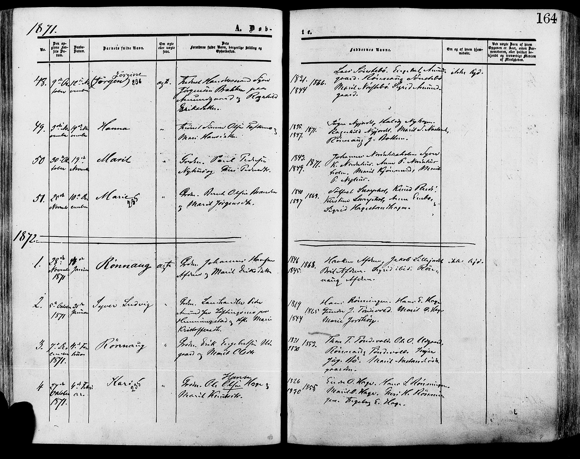 Lesja prestekontor, SAH/PREST-068/H/Ha/Haa/L0008: Parish register (official) no. 8, 1854-1880, p. 164