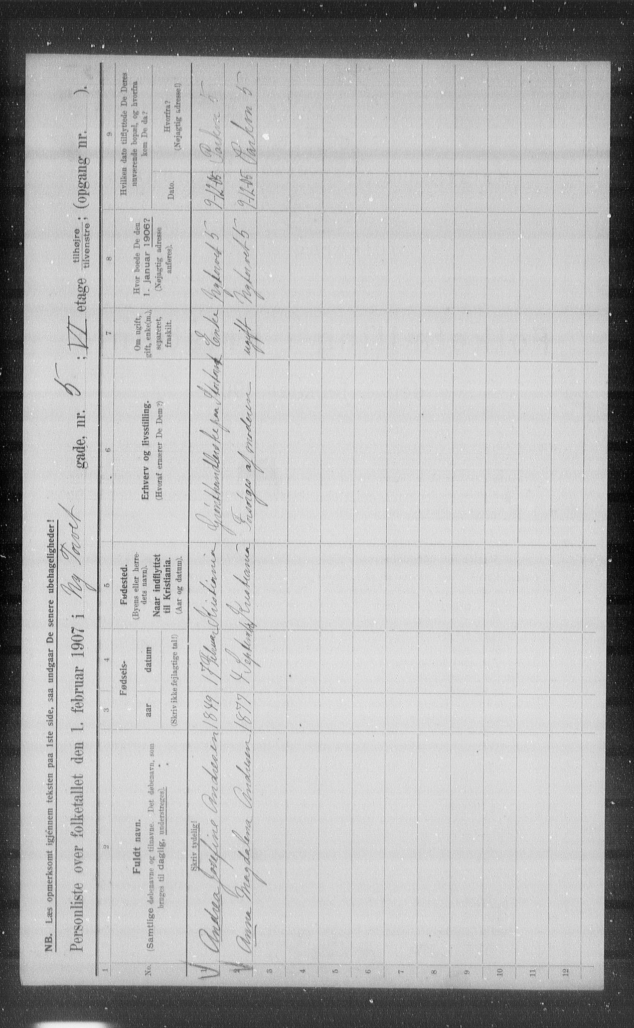 OBA, Municipal Census 1907 for Kristiania, 1907, p. 38018