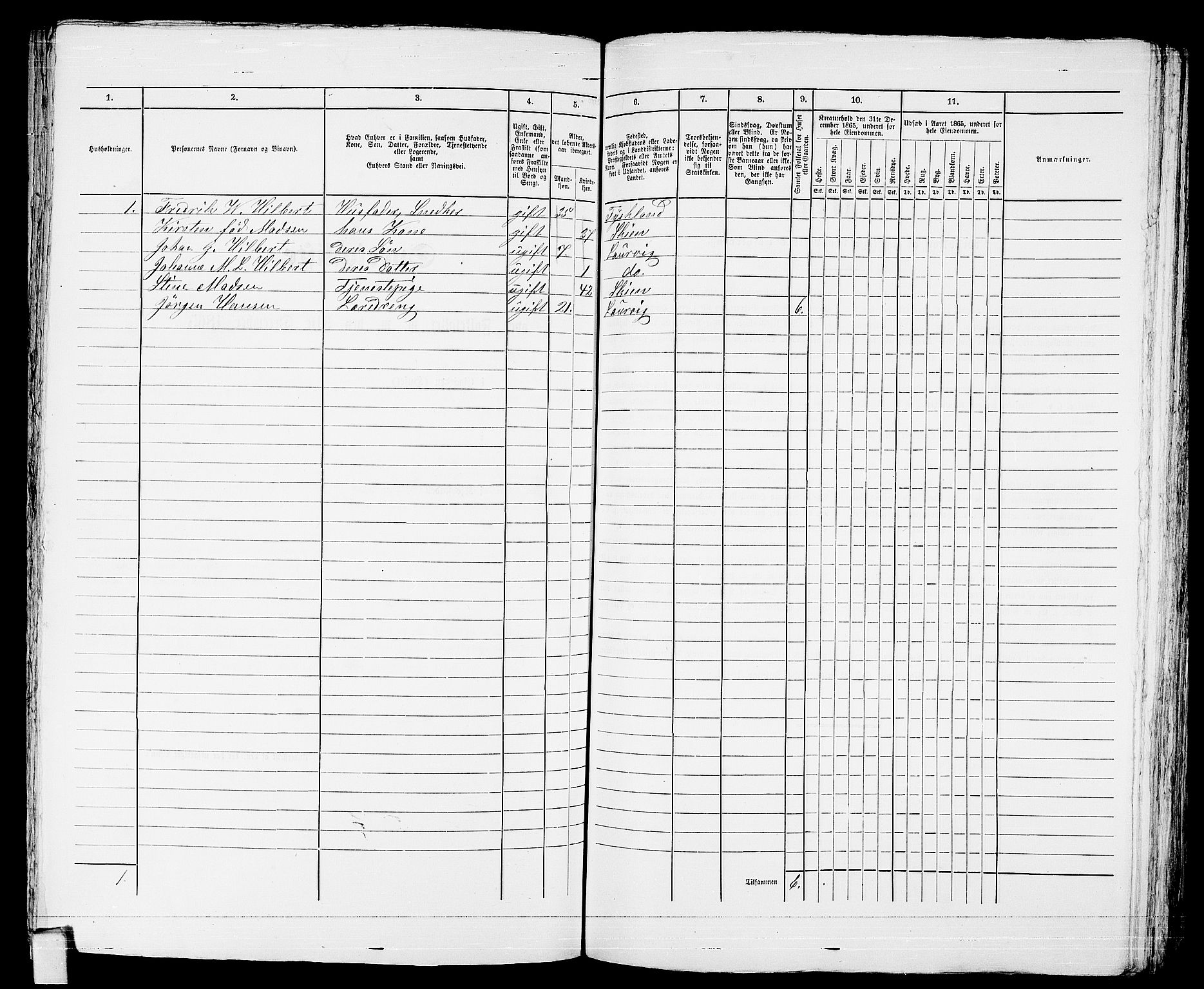 RA, 1865 census for Larvik, 1865, p. 338