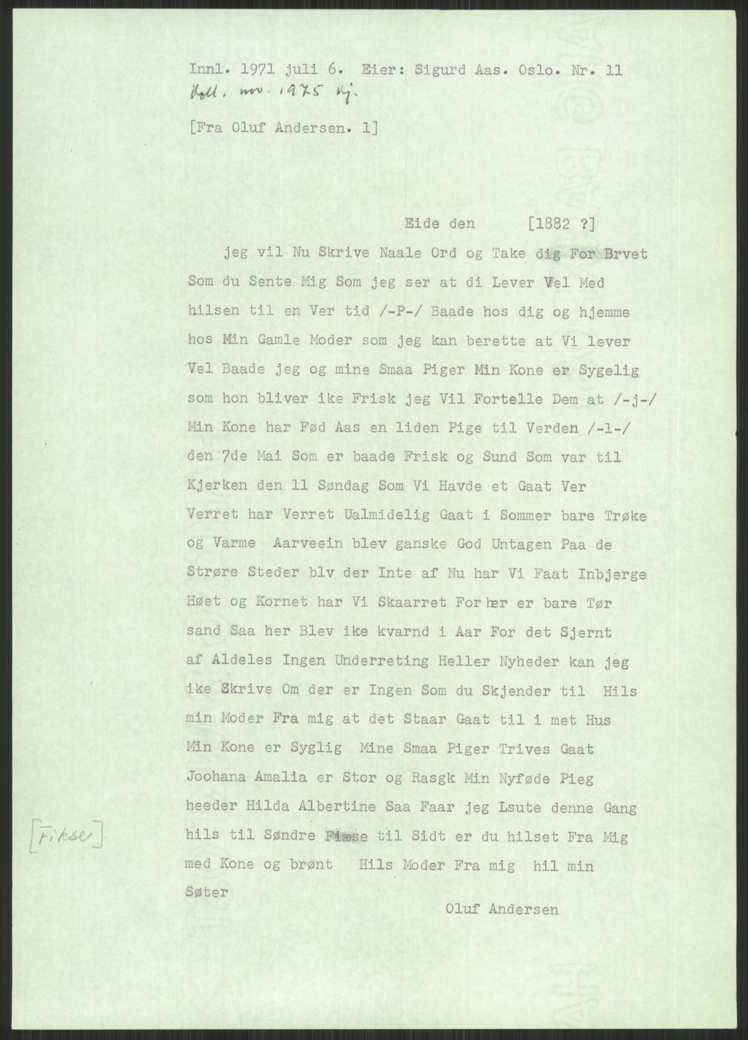 Samlinger til kildeutgivelse, Amerikabrevene, RA/EA-4057/F/L0034: Innlån fra Nord-Trøndelag, 1838-1914, p. 257