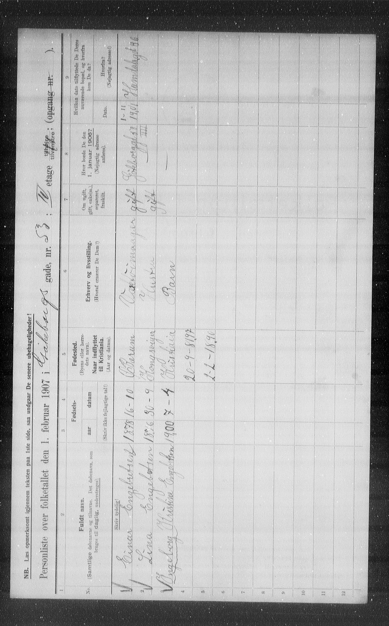 OBA, Municipal Census 1907 for Kristiania, 1907, p. 17070