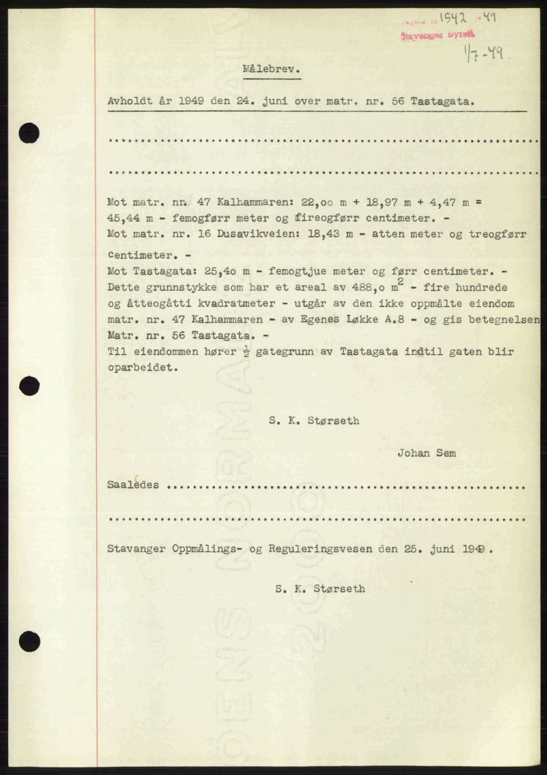 Stavanger byrett, SAST/A-100455/002/G/Gb/L0023: Mortgage book no. A12, 1948-1949, Diary no: : 1542/1949
