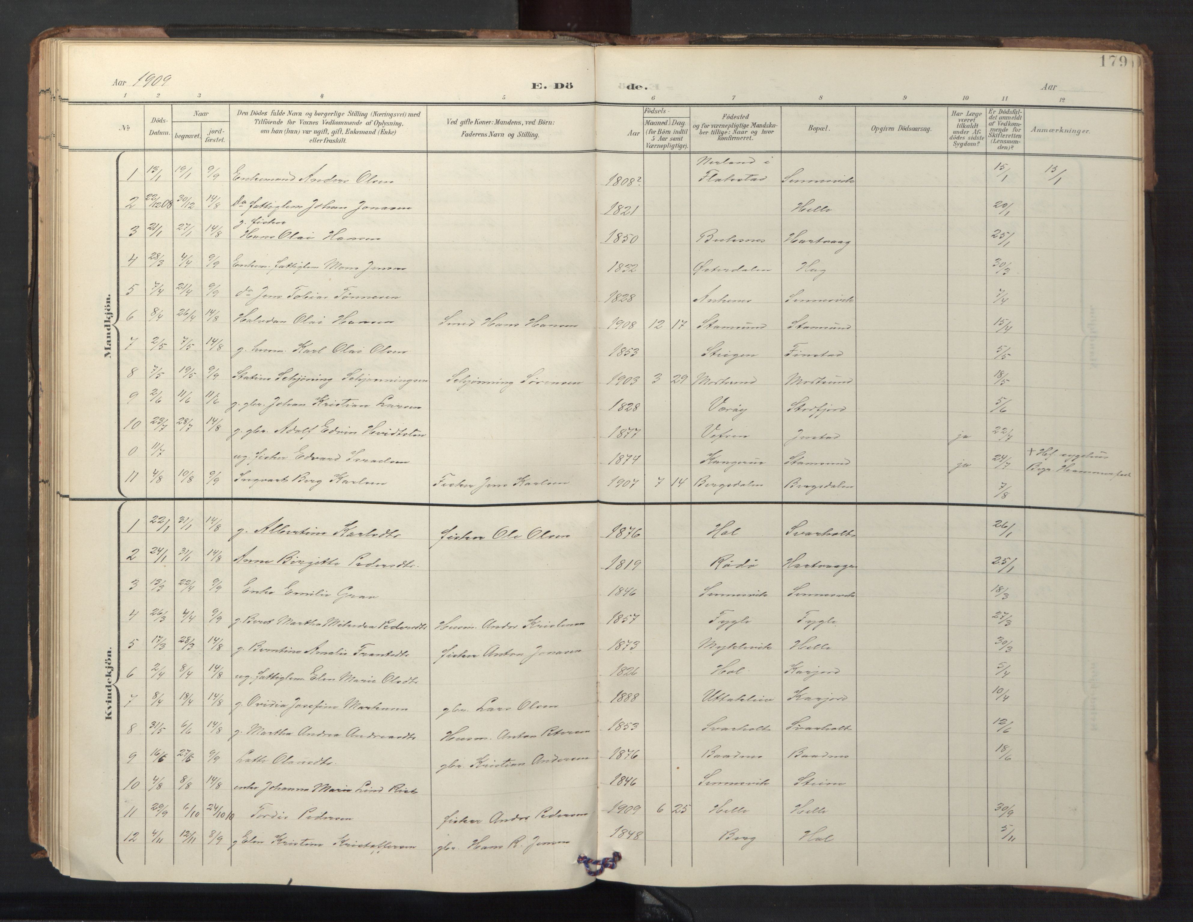 Ministerialprotokoller, klokkerbøker og fødselsregistre - Nordland, SAT/A-1459/882/L1185: Parish register (copy) no. 882C03, 1898-1910, p. 179