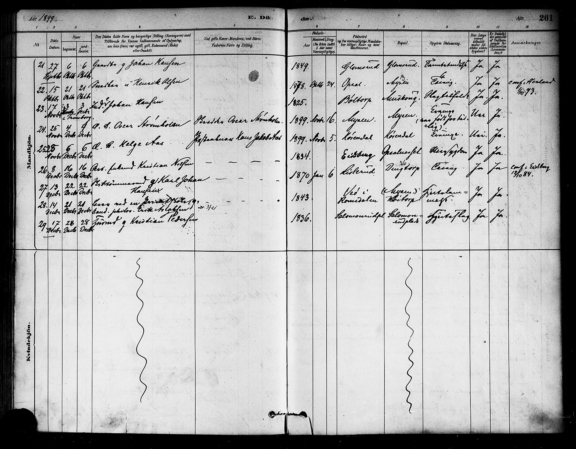 Eidsberg prestekontor Kirkebøker, AV/SAO-A-10905/F/Fa/L0012: Parish register (official) no. I 12, 1879-1901, p. 261