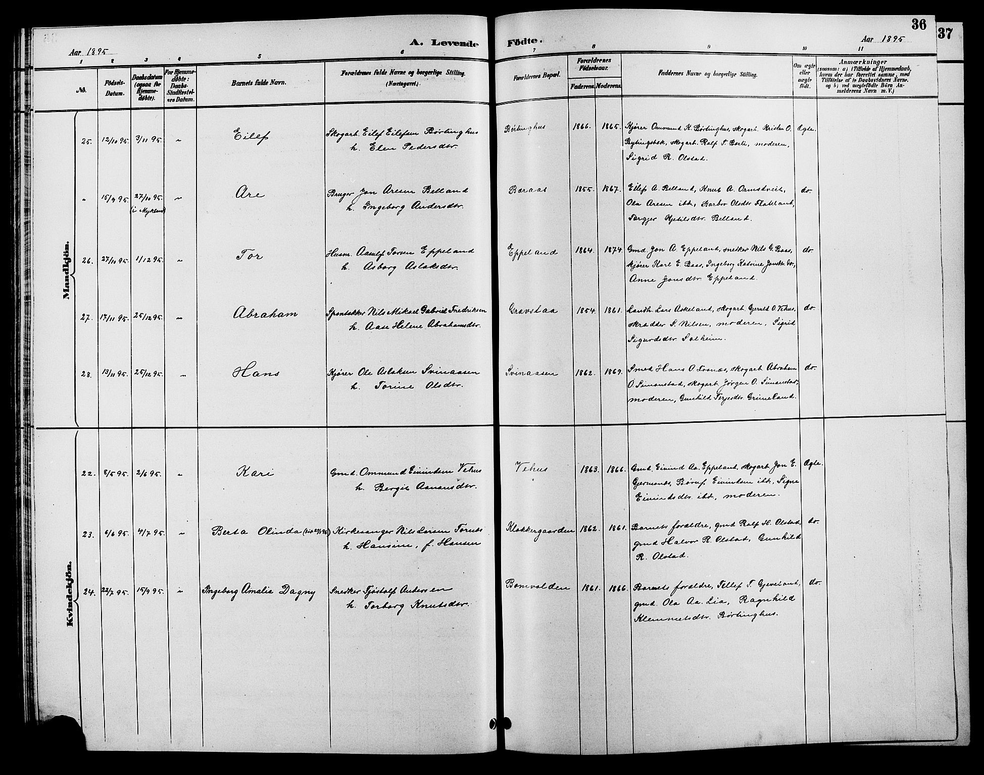 Åmli sokneprestkontor, SAK/1111-0050/F/Fb/Fbc/L0004: Parish register (copy) no. B 4, 1889-1902, p. 36