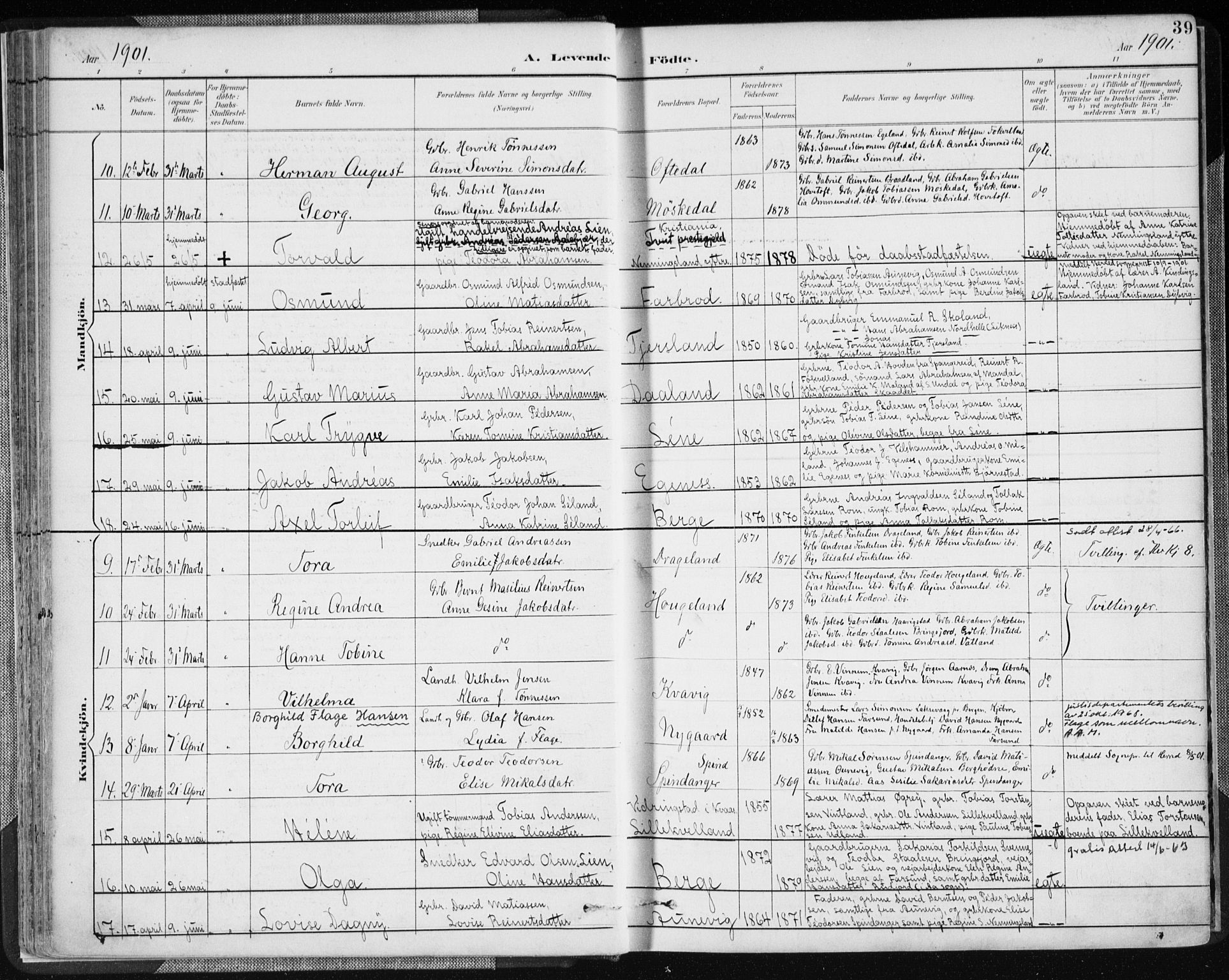 Lyngdal sokneprestkontor, AV/SAK-1111-0029/F/Fa/Fac/L0012: Parish register (official) no. A 12, 1894-1918, p. 39