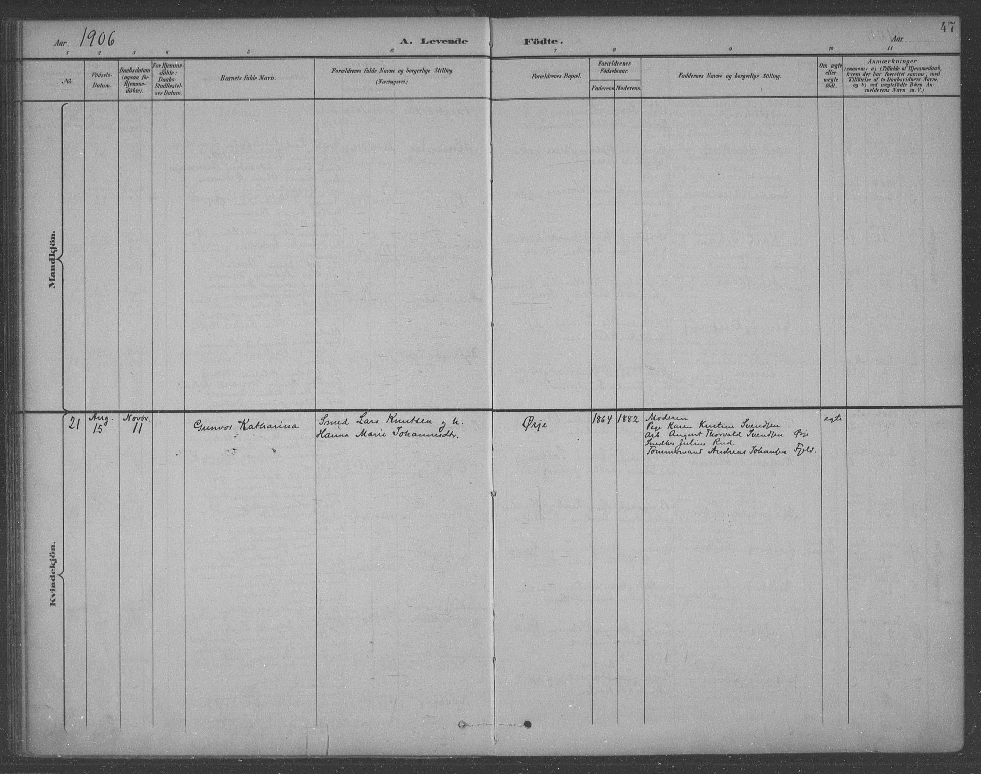 Aremark prestekontor Kirkebøker, SAO/A-10899/F/Fb/L0005: Parish register (official) no. II 5, 1895-1919, p. 47