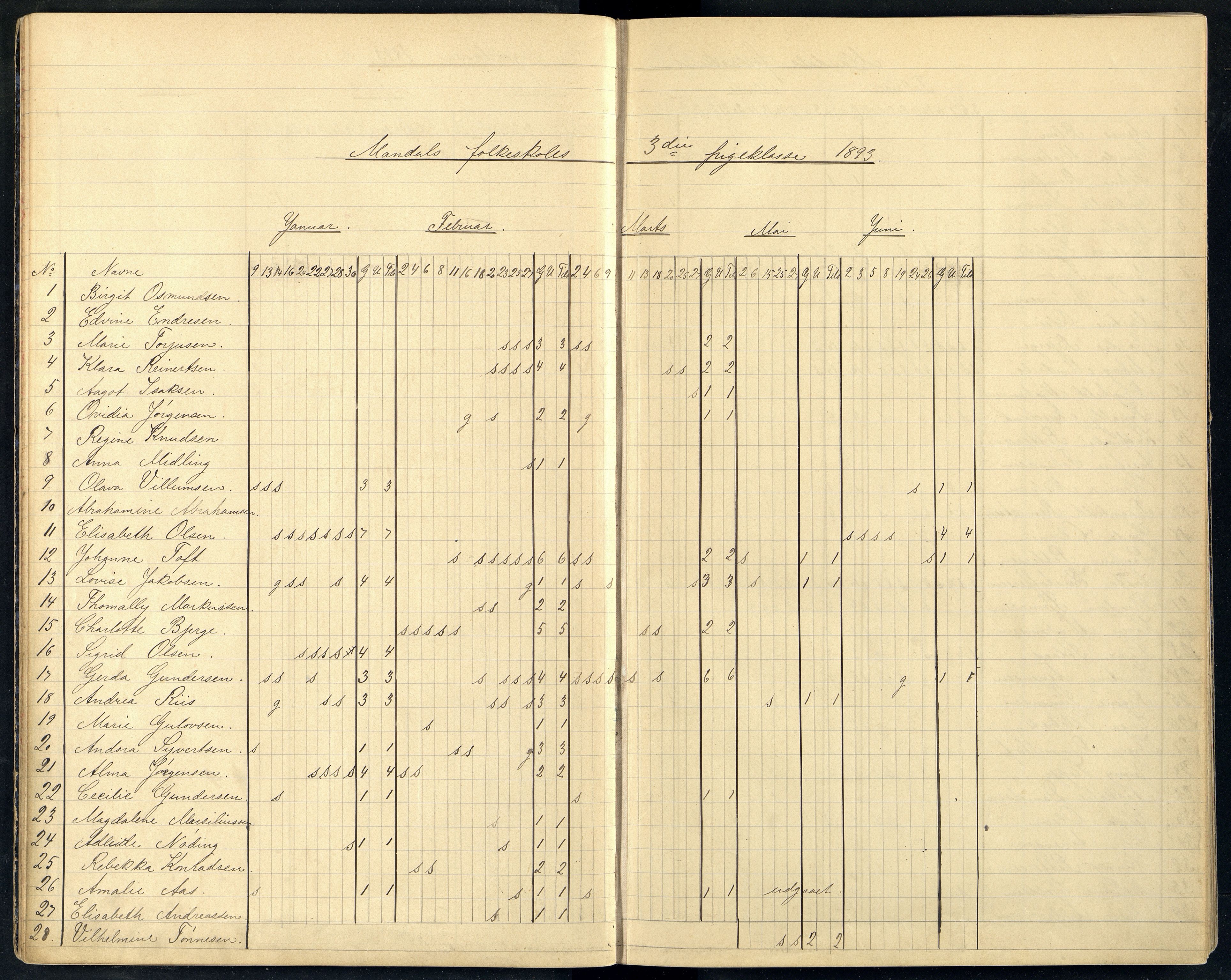 Mandal By - Mandal Allmueskole/Folkeskole/Skole, ARKSOR/1002MG551/I/L0008: Dagbok, 1892-1896