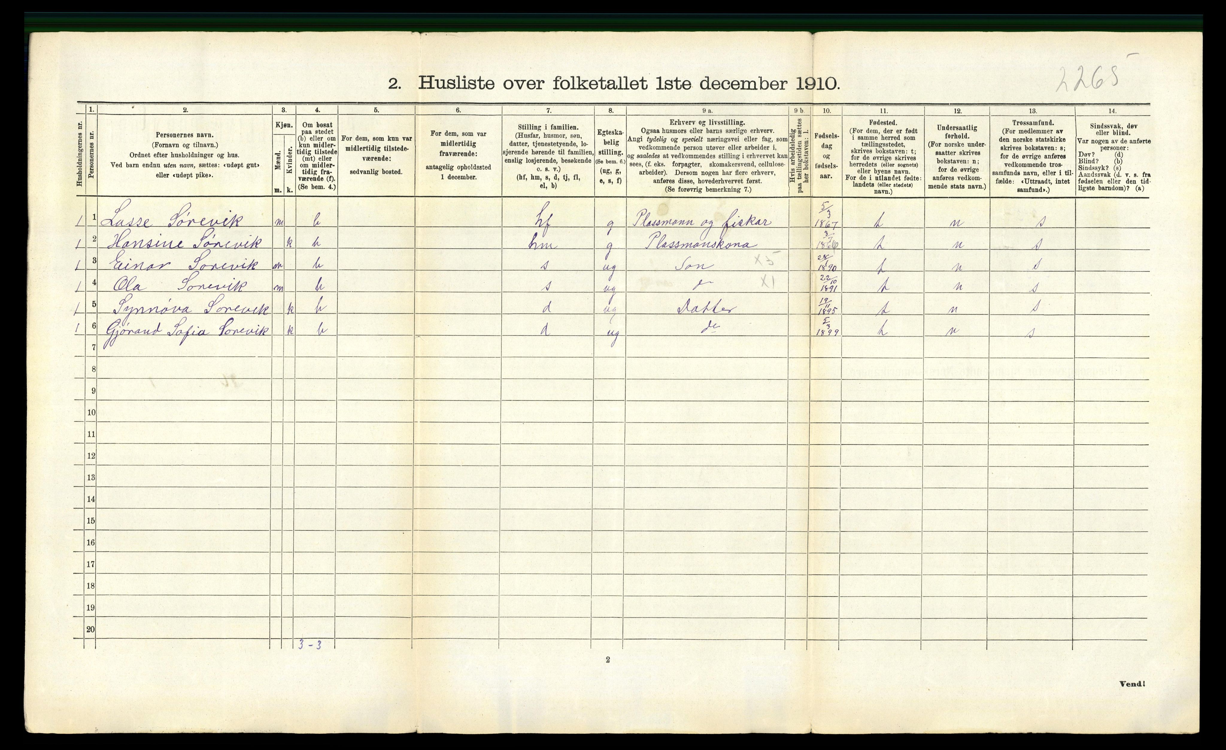 RA, 1910 census for Lavik, 1910, p. 310