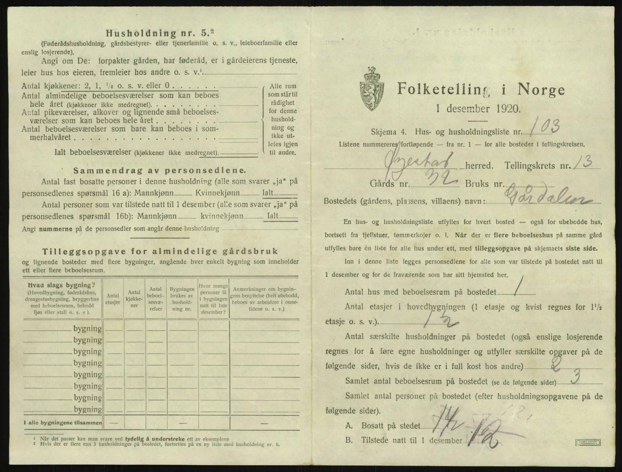 SAK, 1920 census for Øyestad, 1920, p. 1546