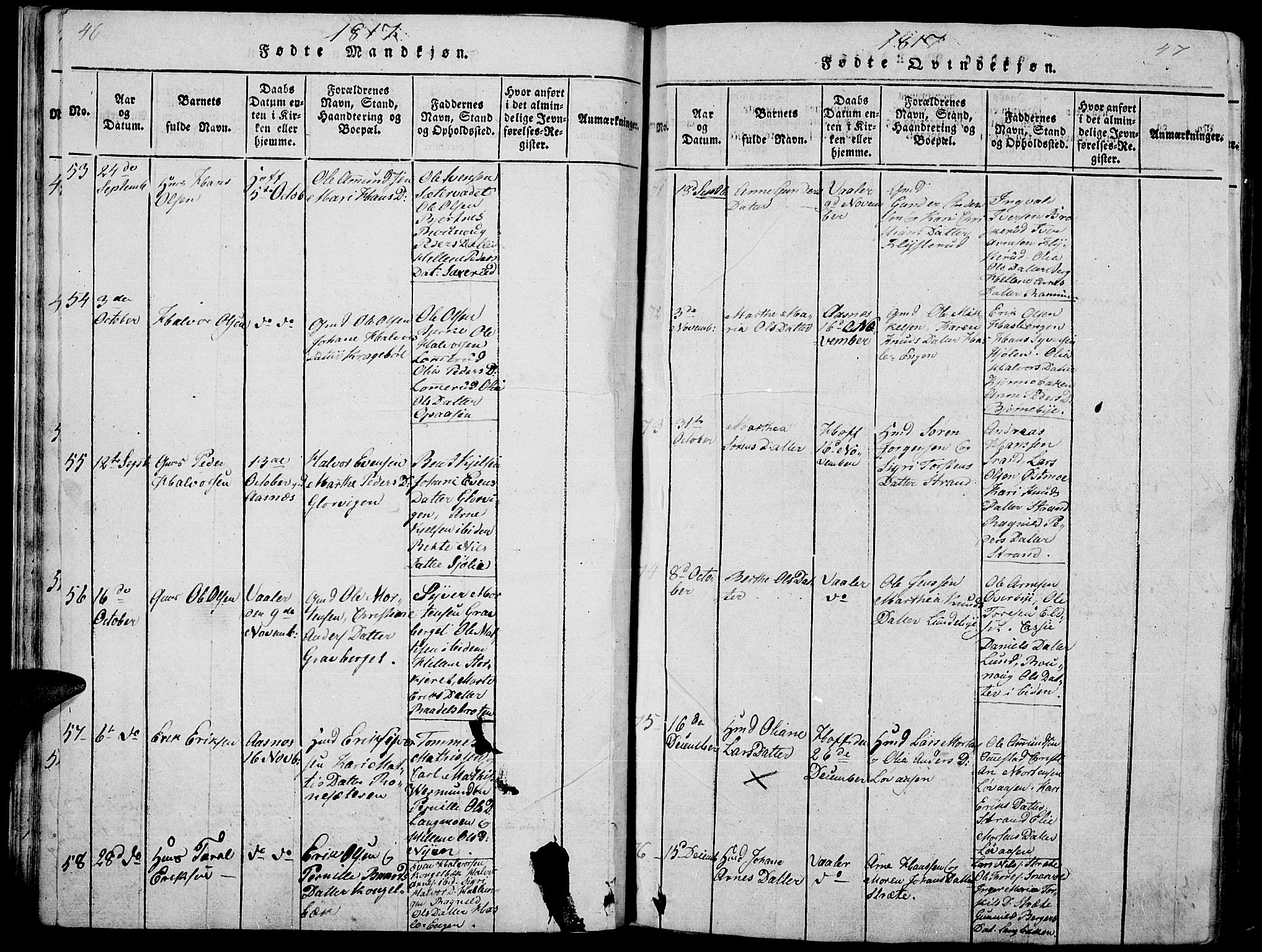 Hof prestekontor, AV/SAH-PREST-038/H/Ha/Haa/L0005: Parish register (official) no. 5, 1816-1822, p. 46-47