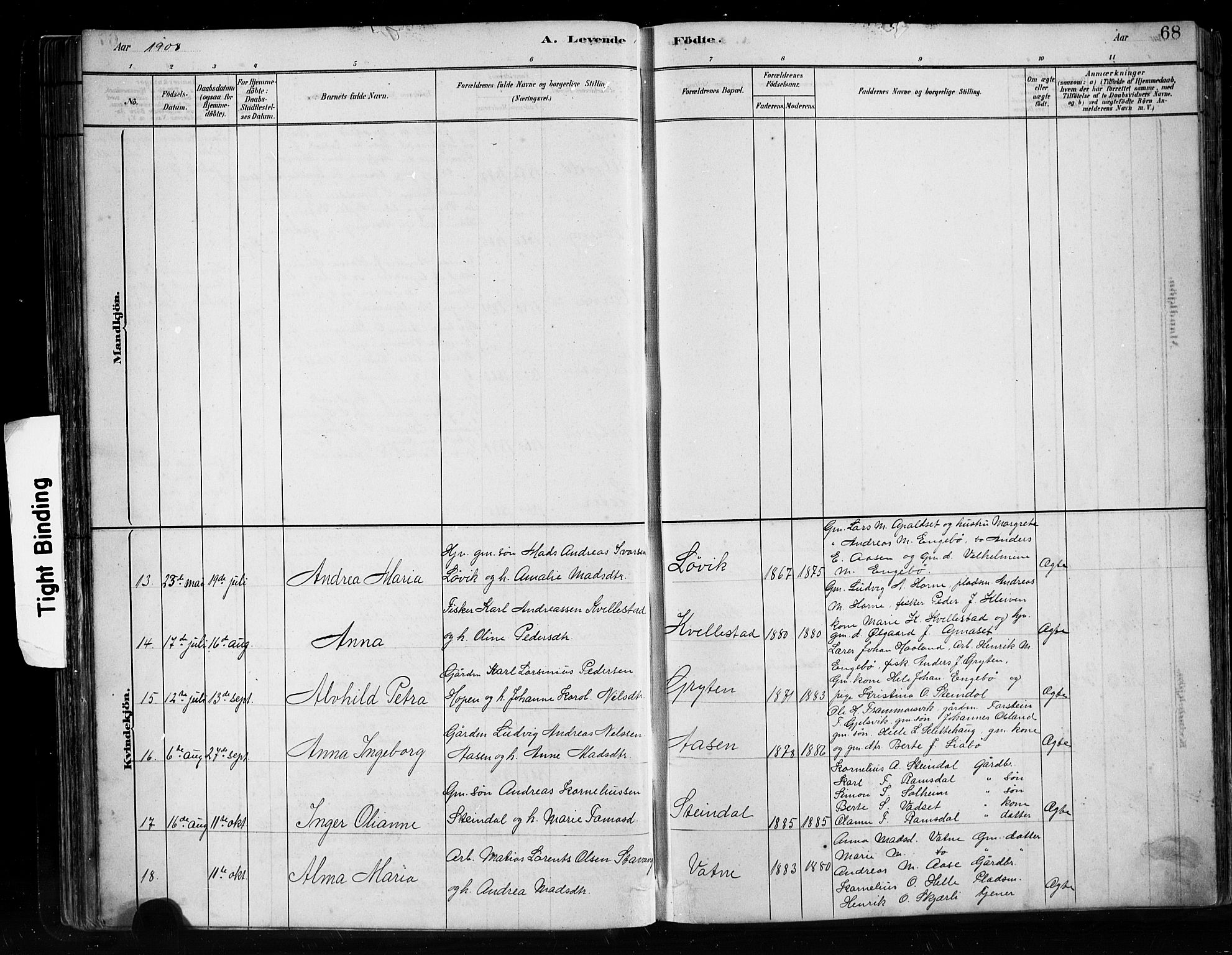 Førde sokneprestembete, AV/SAB-A-79901/H/Hab/Habe/L0001: Parish register (copy) no. E 1, 1881-1920, p. 68