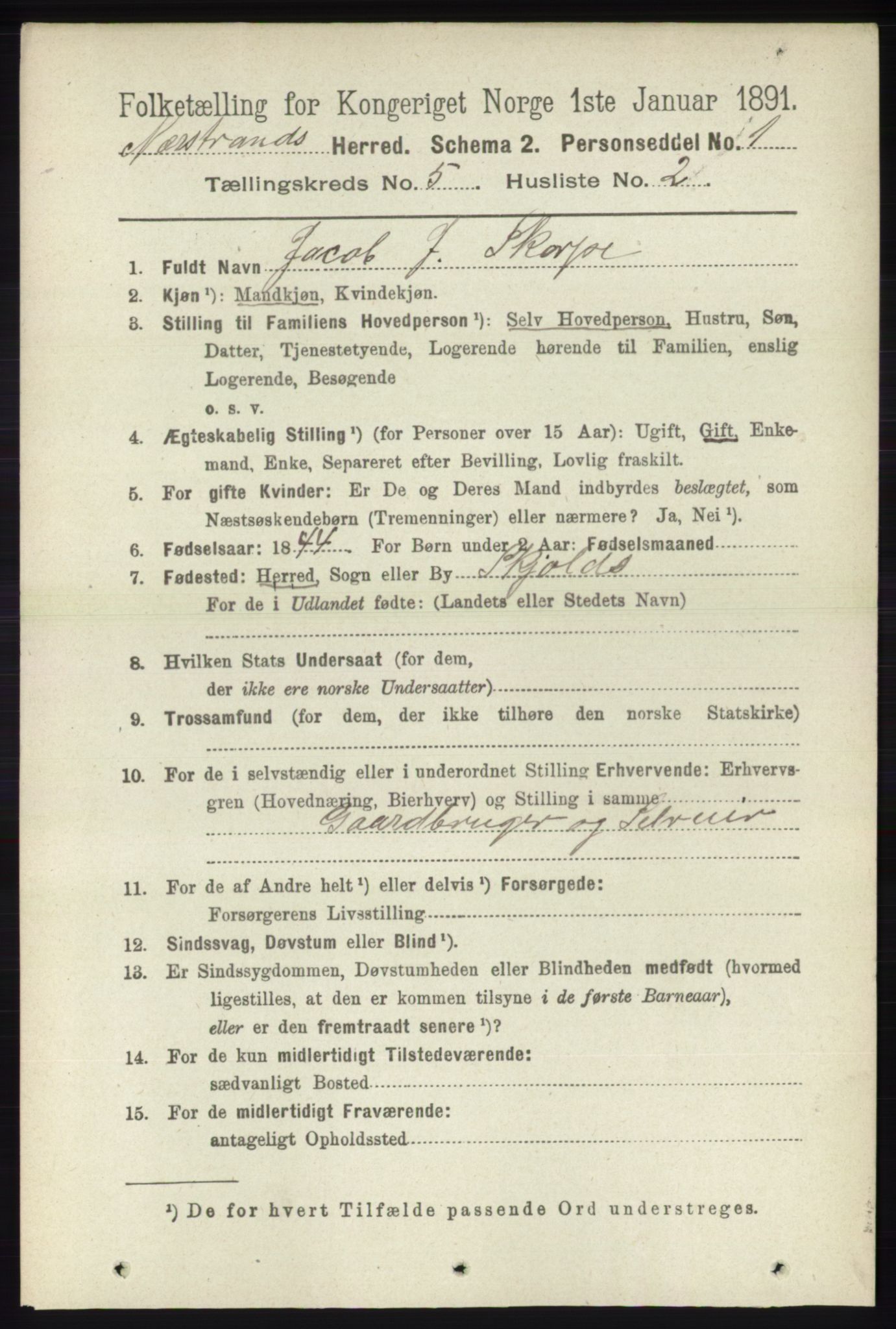 RA, 1891 census for 1139 Nedstrand, 1891, p. 801