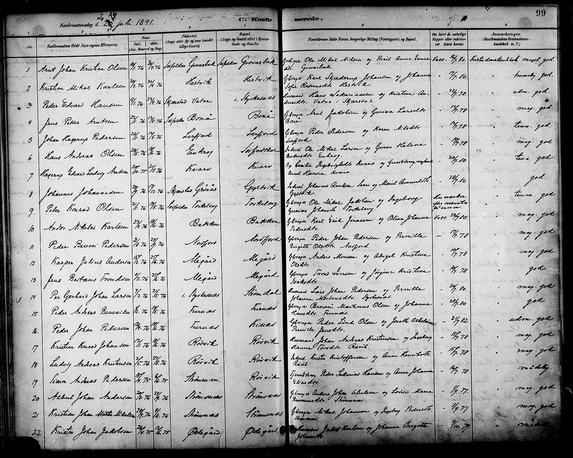 Ministerialprotokoller, klokkerbøker og fødselsregistre - Nordland, AV/SAT-A-1459/854/L0777: Parish register (official) no. 854A01 /1, 1883-1891, p. 99