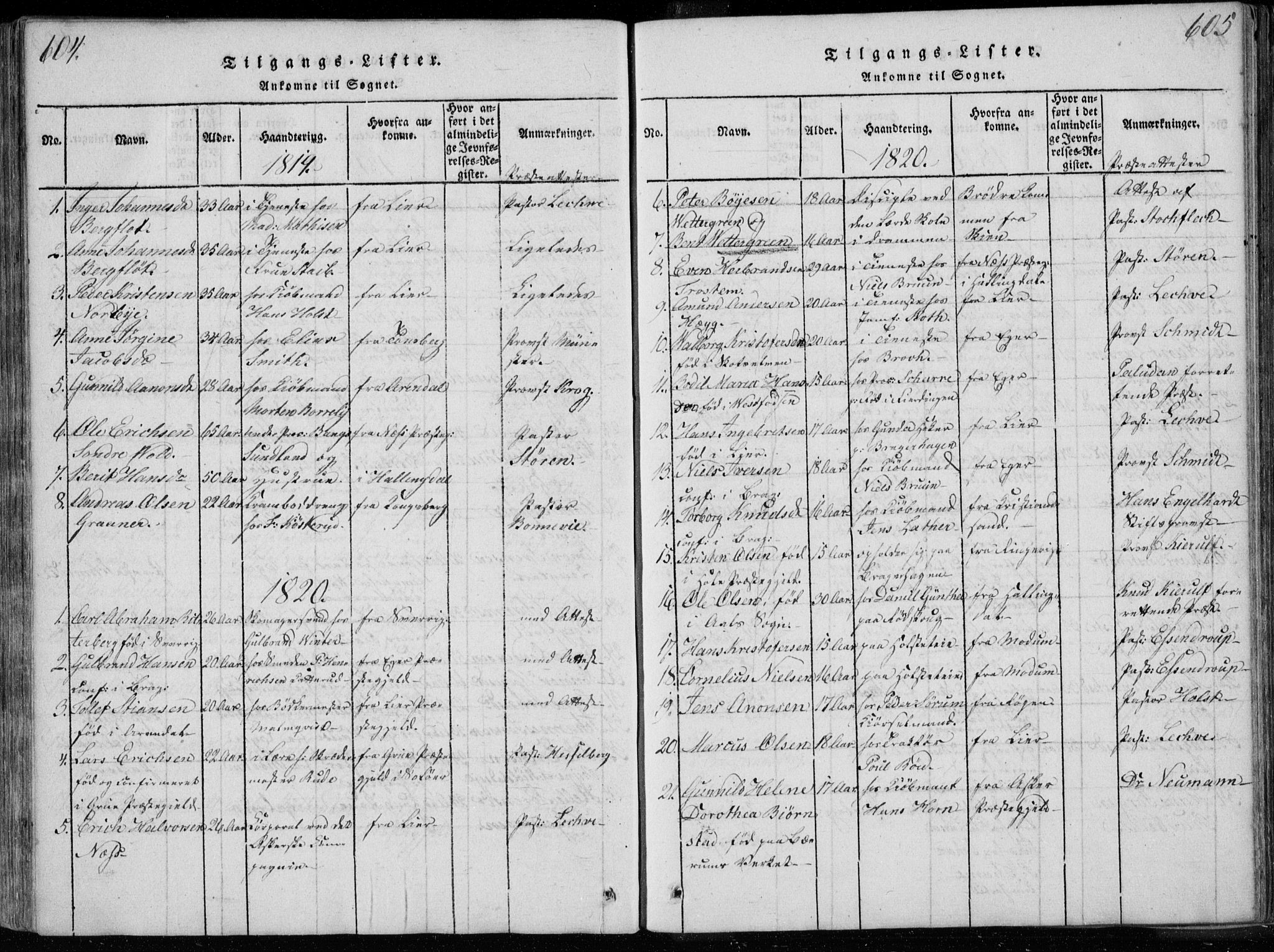 Bragernes kirkebøker, AV/SAKO-A-6/F/Fa/L0007: Parish register (official) no. I 7, 1815-1829, p. 604-605