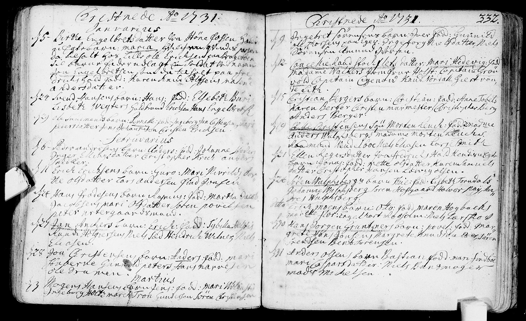 Bragernes kirkebøker, SAKO/A-6/F/Fa/L0003: Parish register (official) no. I 3, 1706-1734, p. 332