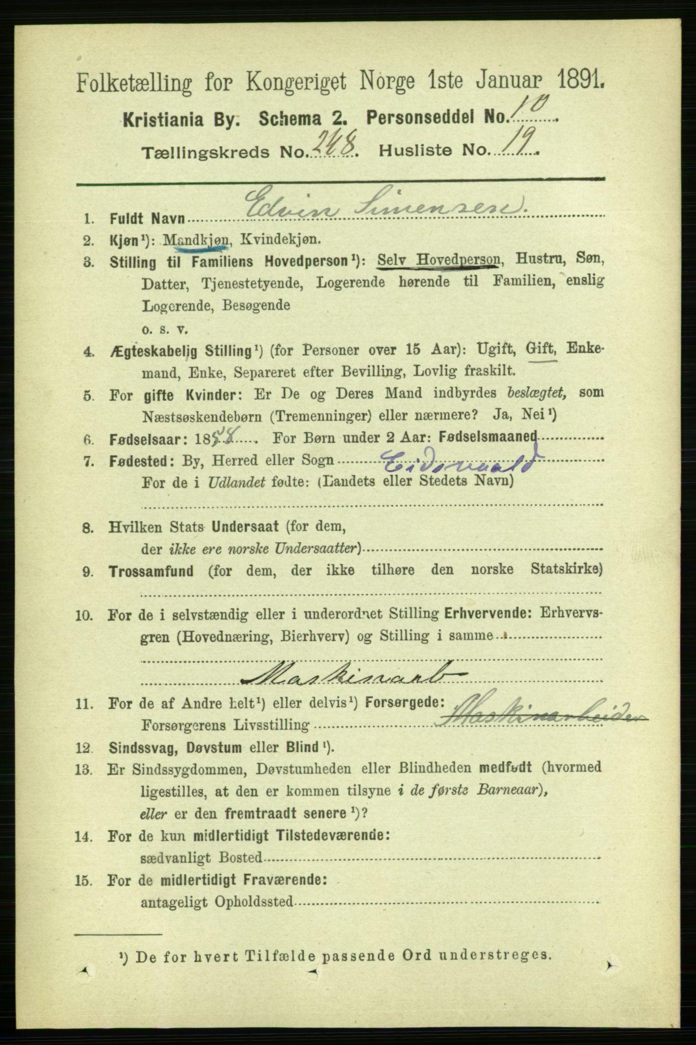 RA, 1891 census for 0301 Kristiania, 1891, p. 151982