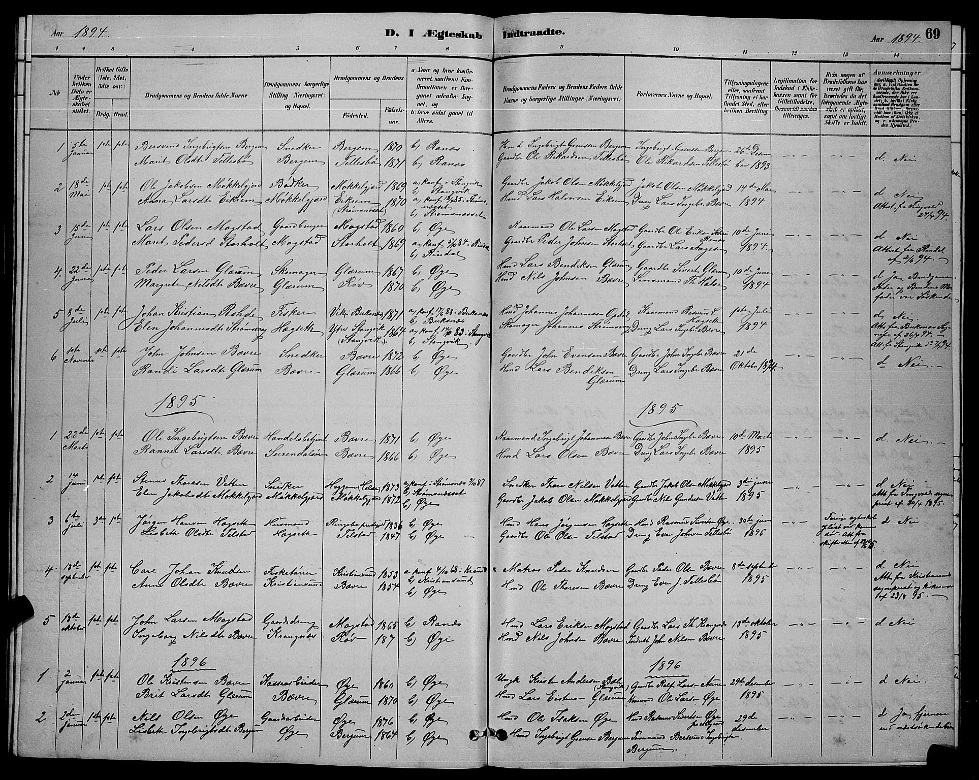 Ministerialprotokoller, klokkerbøker og fødselsregistre - Møre og Romsdal, AV/SAT-A-1454/595/L1052: Parish register (copy) no. 595C04, 1885-1900, p. 69