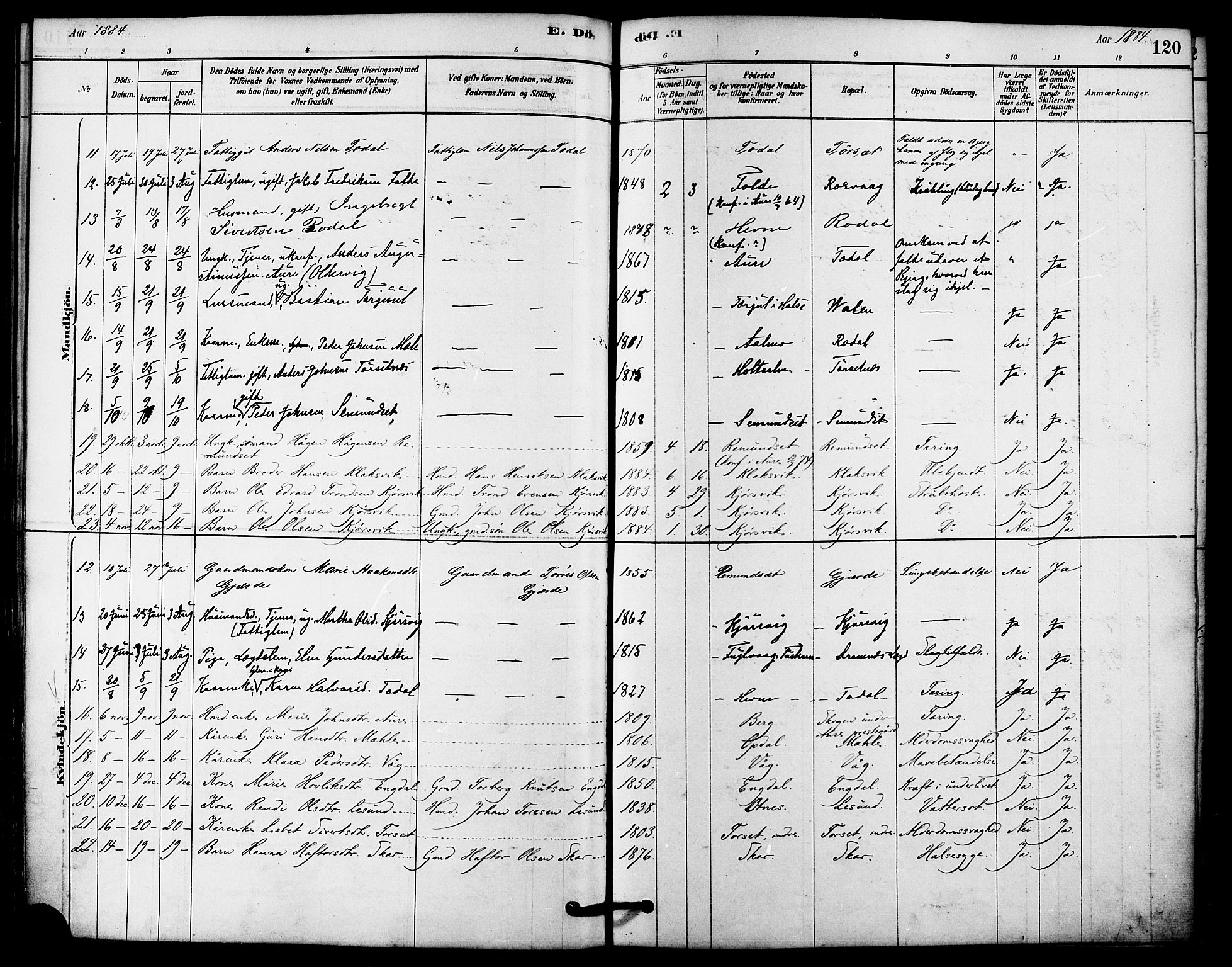 Ministerialprotokoller, klokkerbøker og fødselsregistre - Møre og Romsdal, AV/SAT-A-1454/578/L0906: Parish register (official) no. 578A05, 1878-1886, p. 120