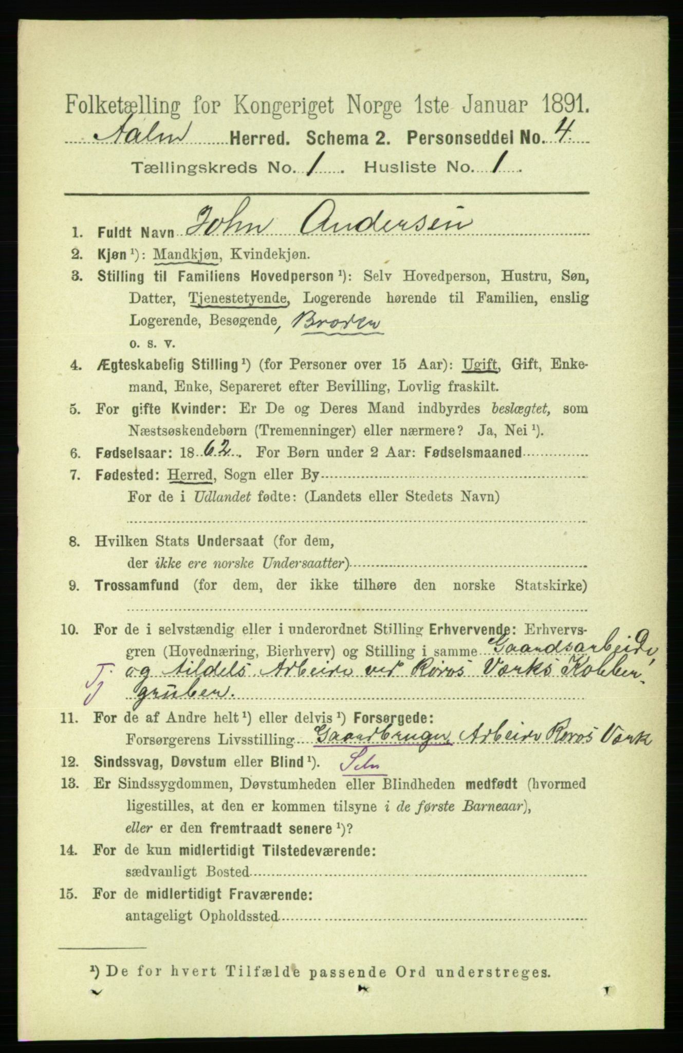 RA, 1891 census for 1644 Ålen, 1891, p. 69