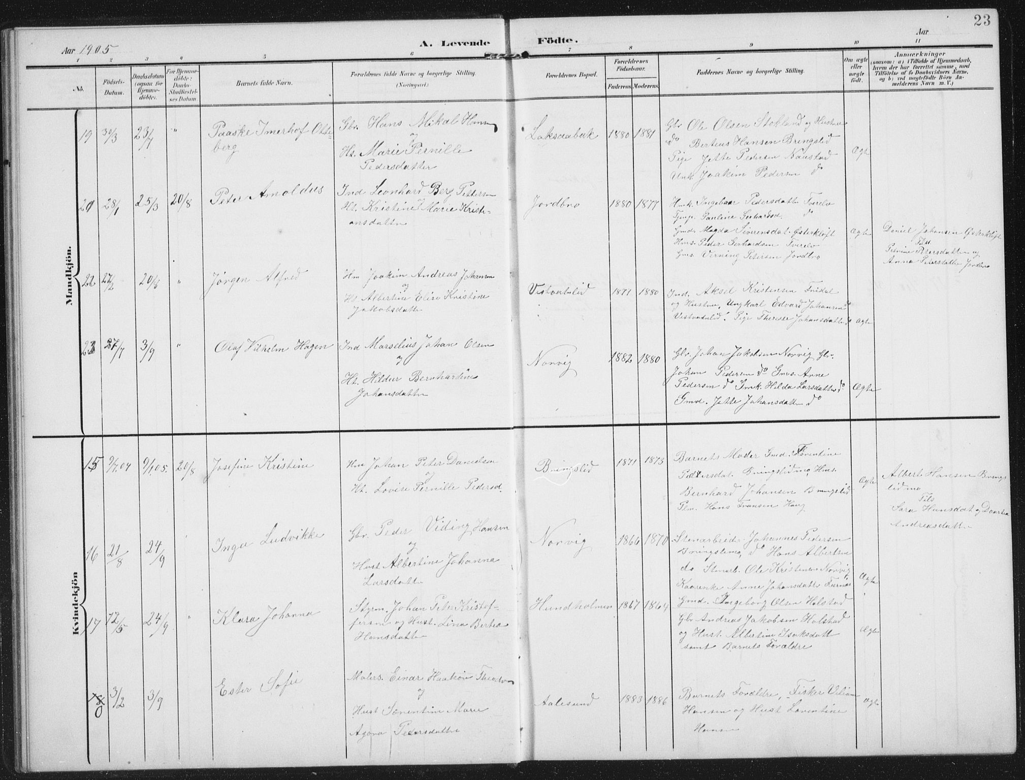 Ministerialprotokoller, klokkerbøker og fødselsregistre - Nordland, AV/SAT-A-1459/851/L0726: Parish register (copy) no. 851C01, 1902-1924, p. 23