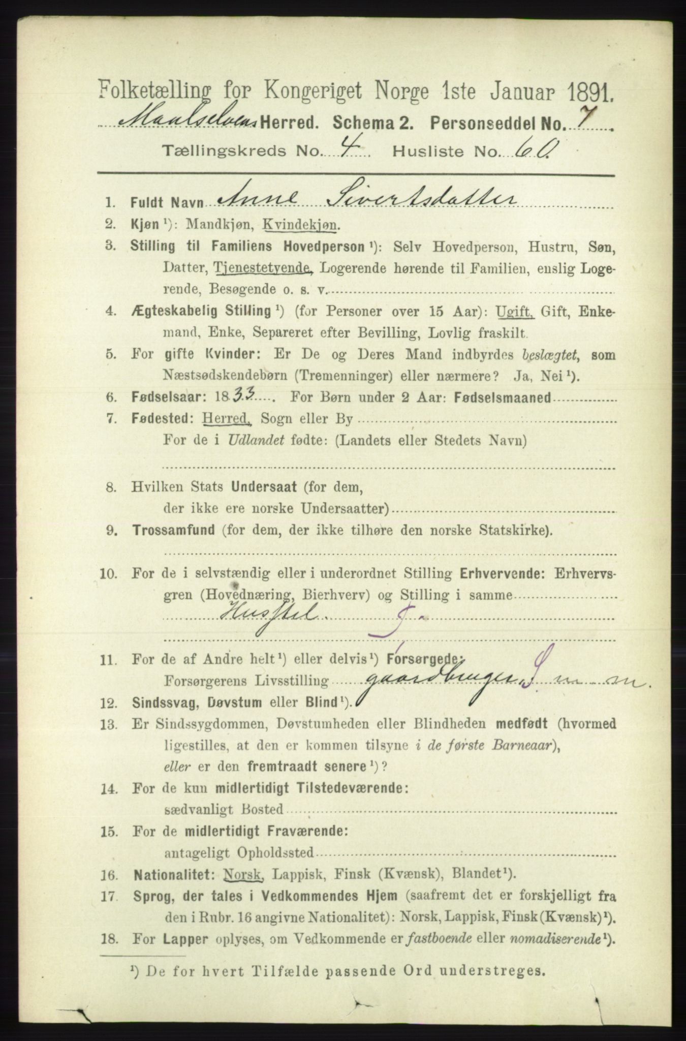 RA, 1891 census for 1924 Målselv, 1891, p. 1542