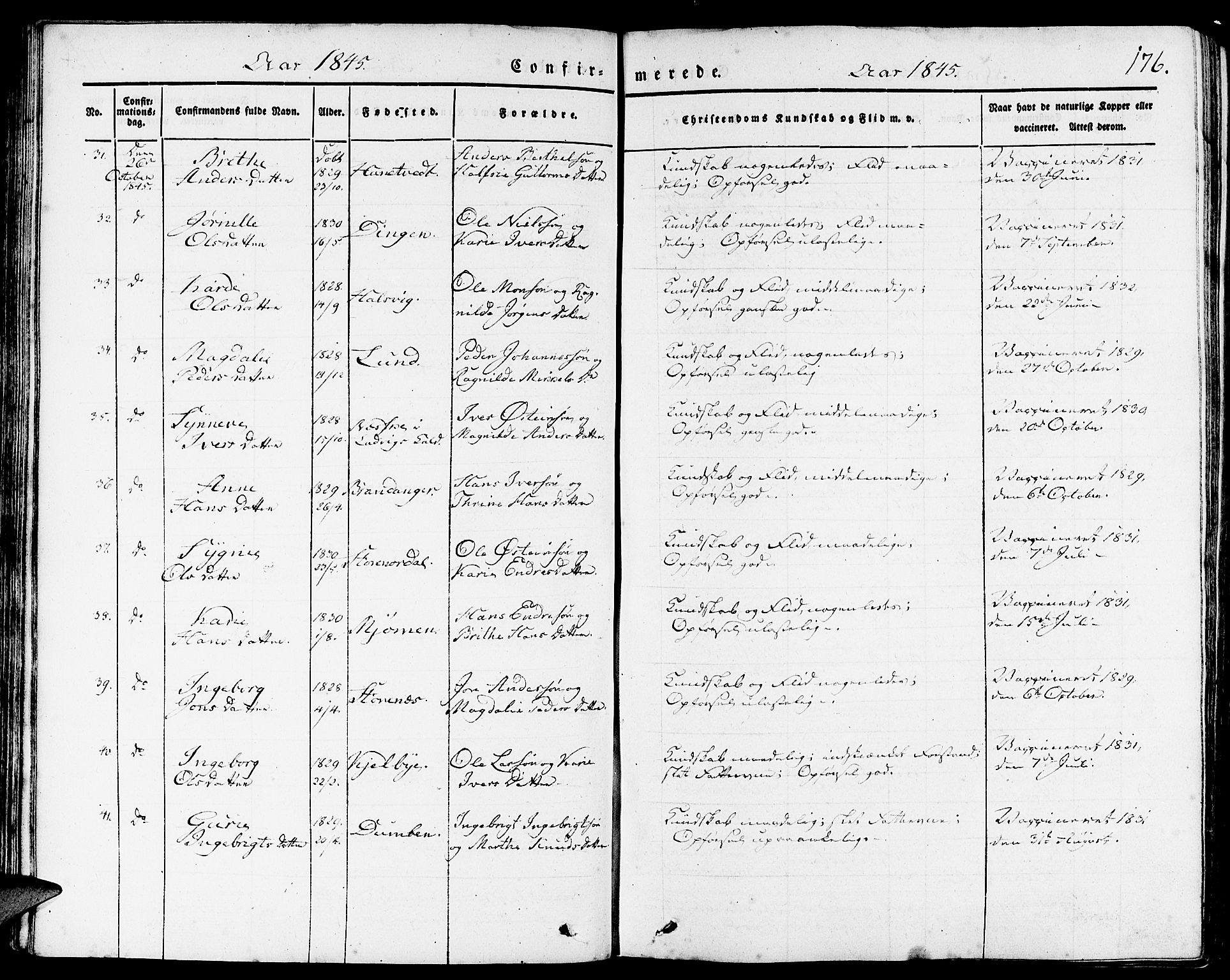 Gulen sokneprestembete, SAB/A-80201/H/Haa/Haaa/L0020: Parish register (official) no. A 20, 1837-1847, p. 176