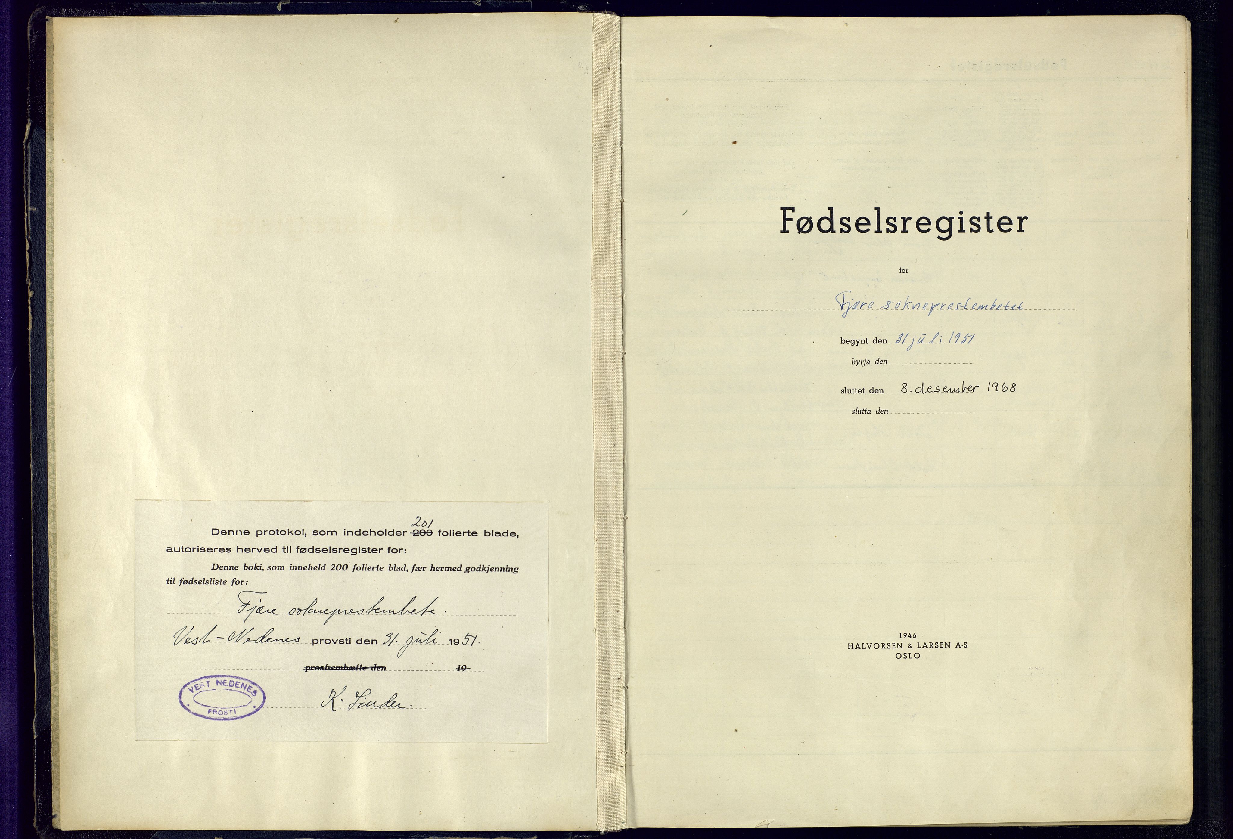 Fjære sokneprestkontor, SAK/1111-0011/J/Jb/L0002: Birth register no. 2, 1951-1968